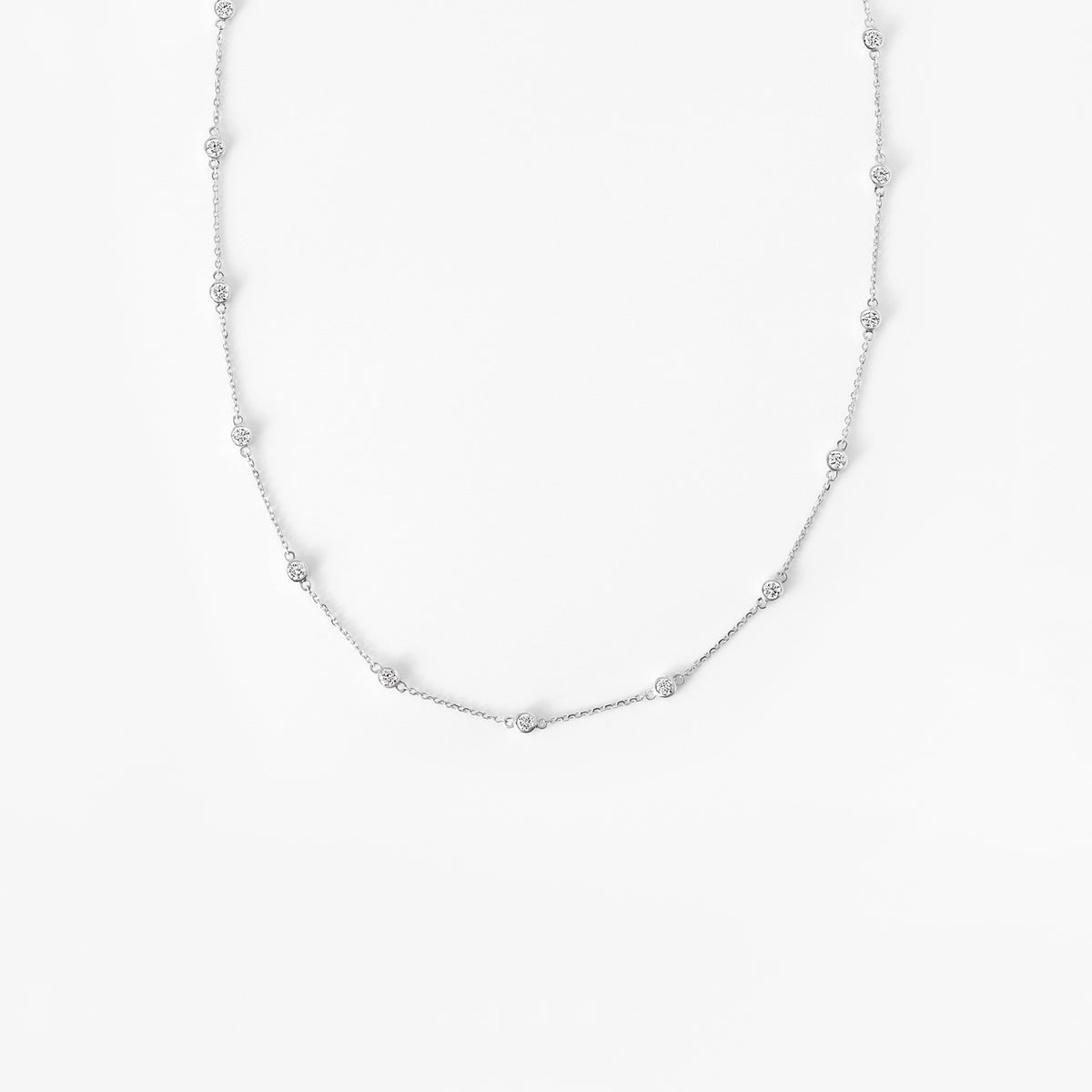 Round Diamond Bezel Set Station Necklace
