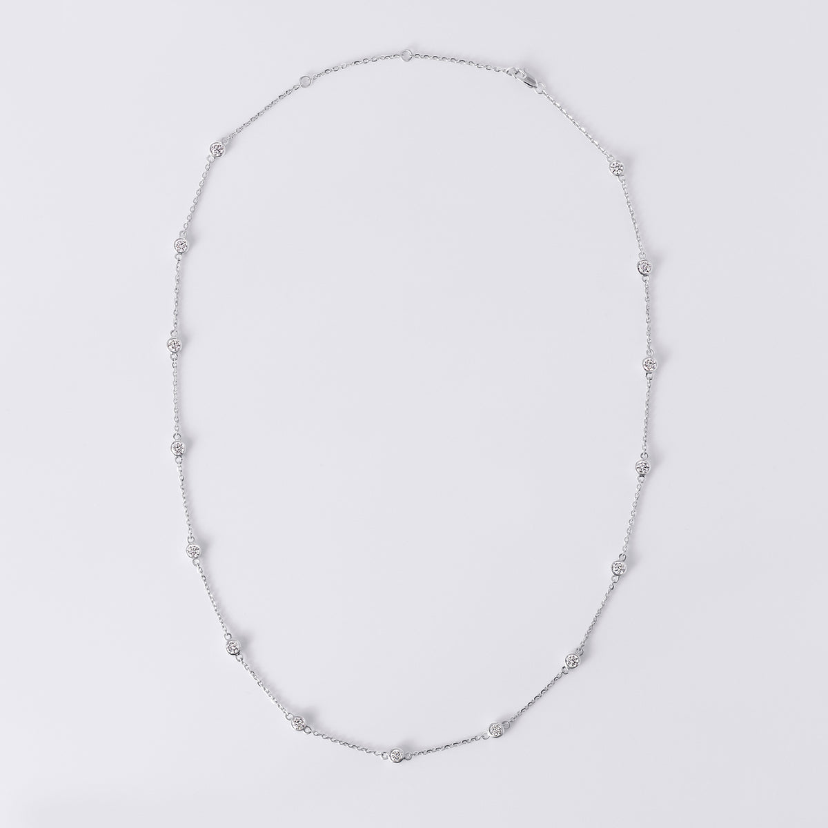 Round Brilliant Cut Bezel Set Diamond Station Necklace (2CTW), White Gold