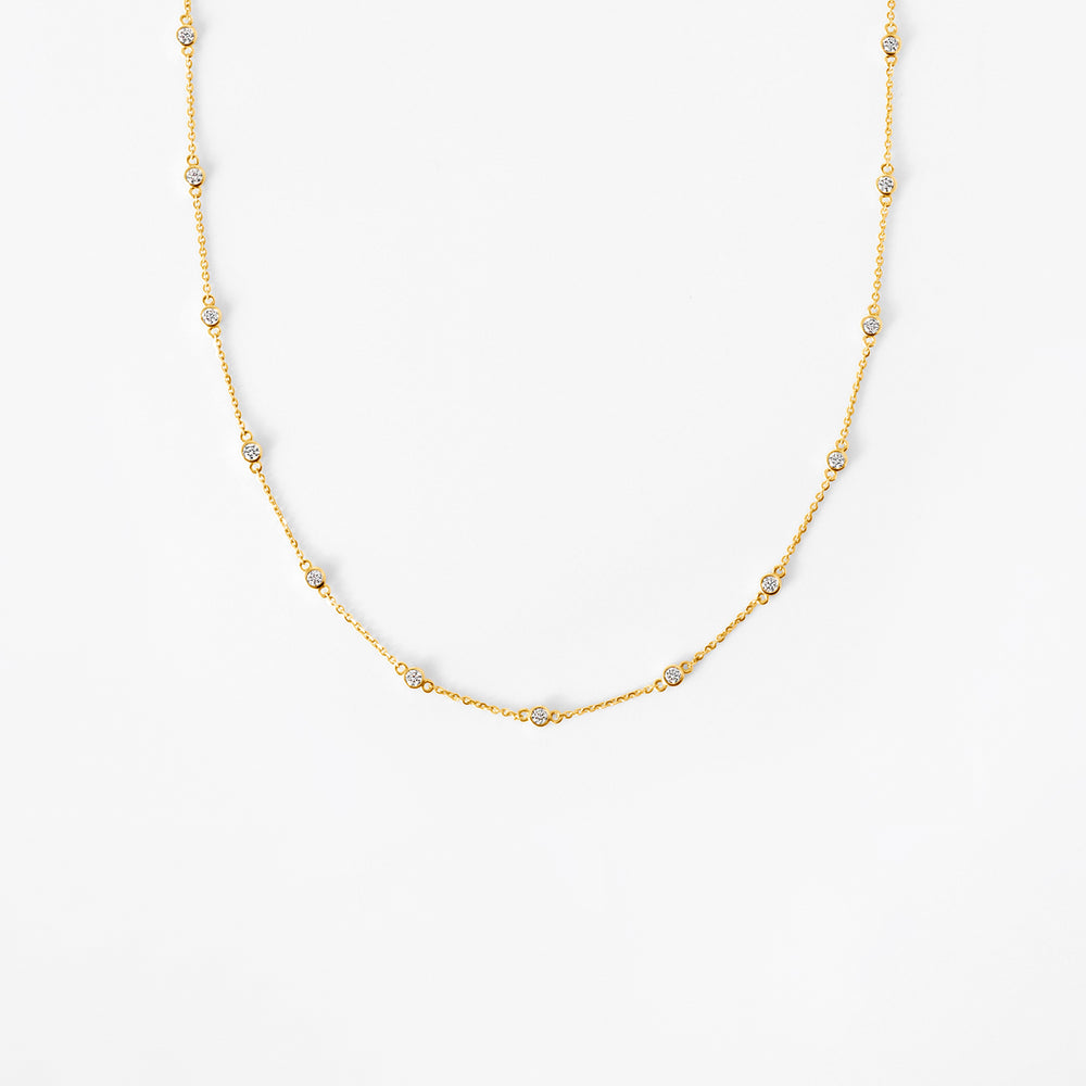 Round Small Diamond Bezel Station Necklace