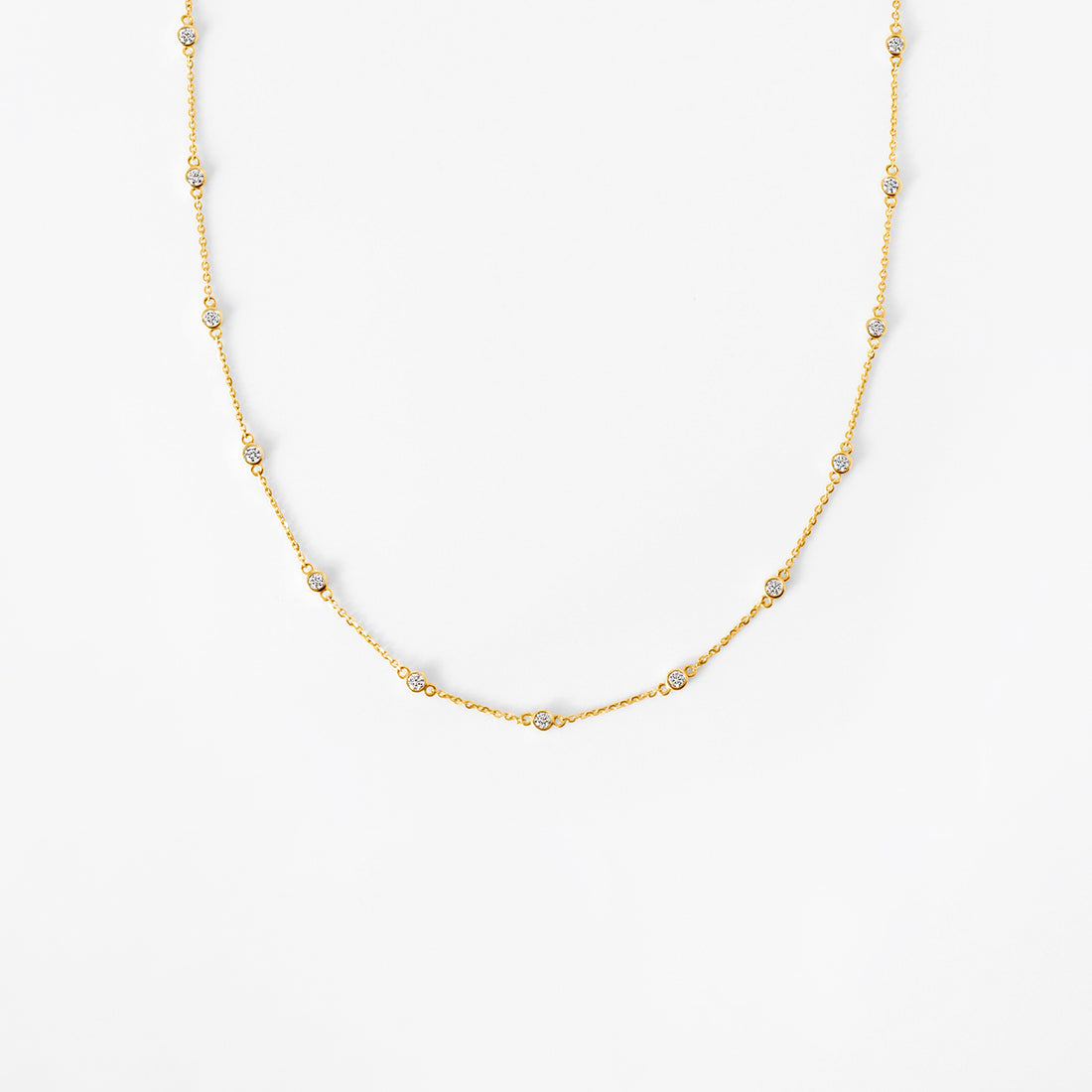 Round Small Diamond Bezel Station Necklace