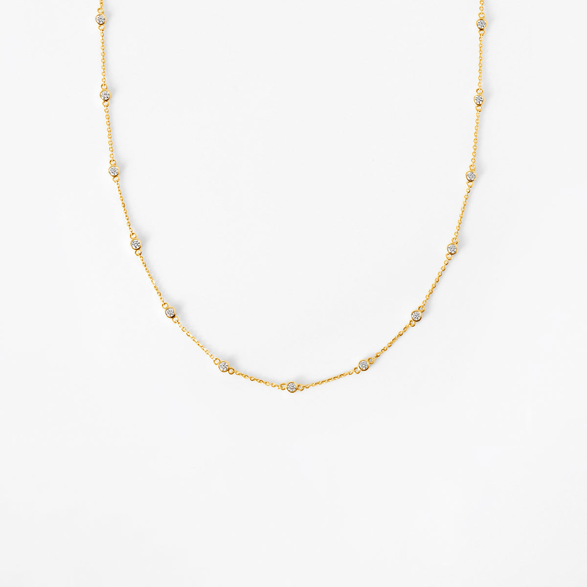 Round Diamond Petite Bezel Set Station Necklace