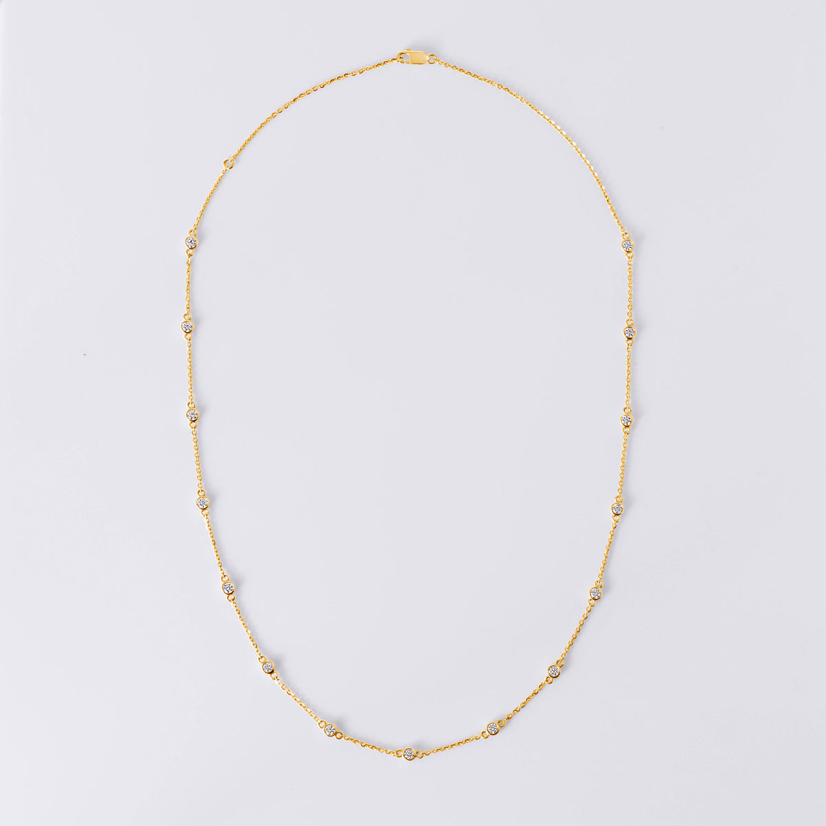 Round Brilliant Cut Bezel Set Diamond Station Necklace (1CTW), Yellow Gold