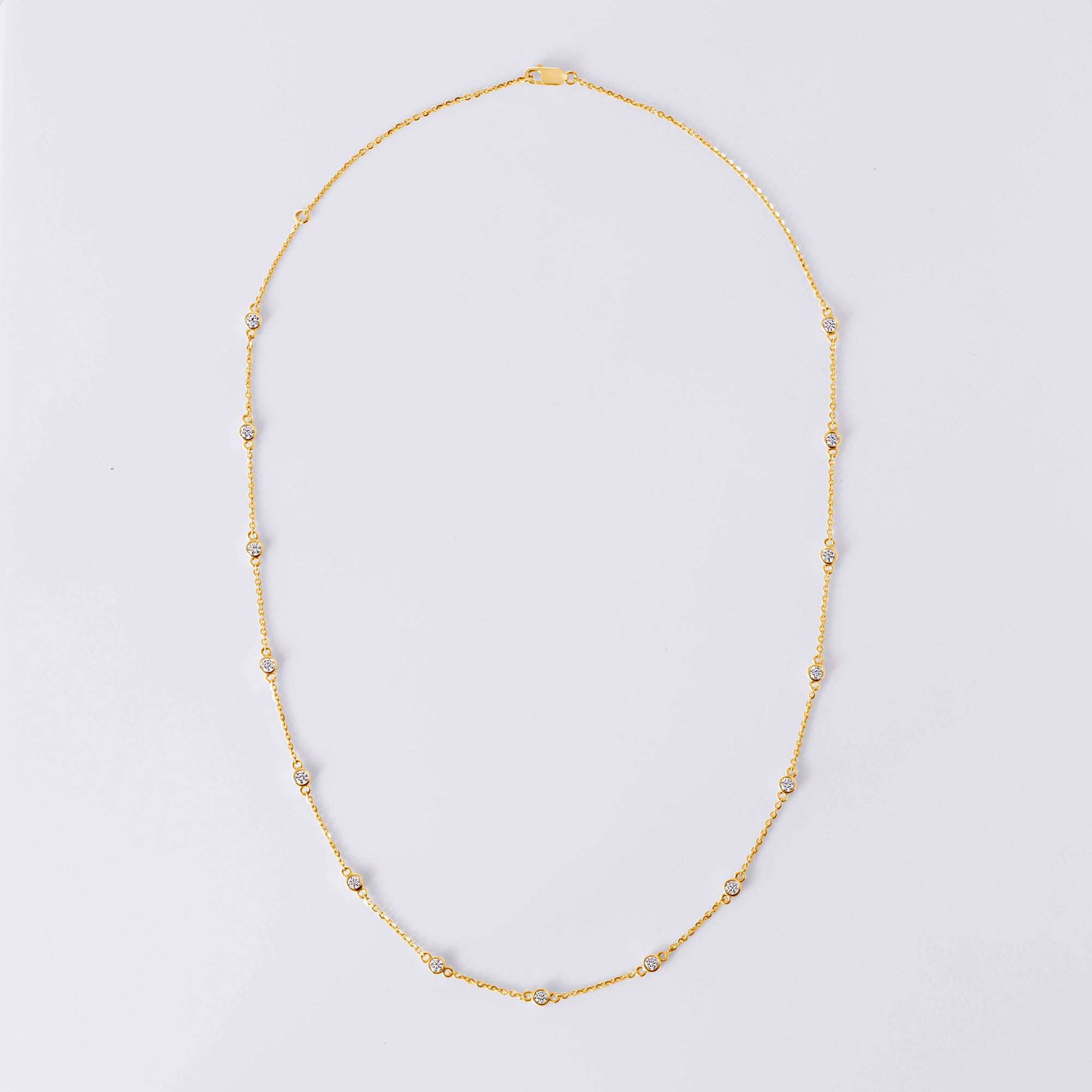 Round Brilliant Cut Bezel Set Diamond Station Necklace (1CTW), Yellow Gold
