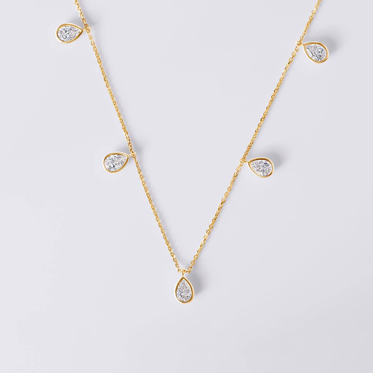 Pear Shaped Bezel Set Station Necklace (2CTW), Yellow Gold