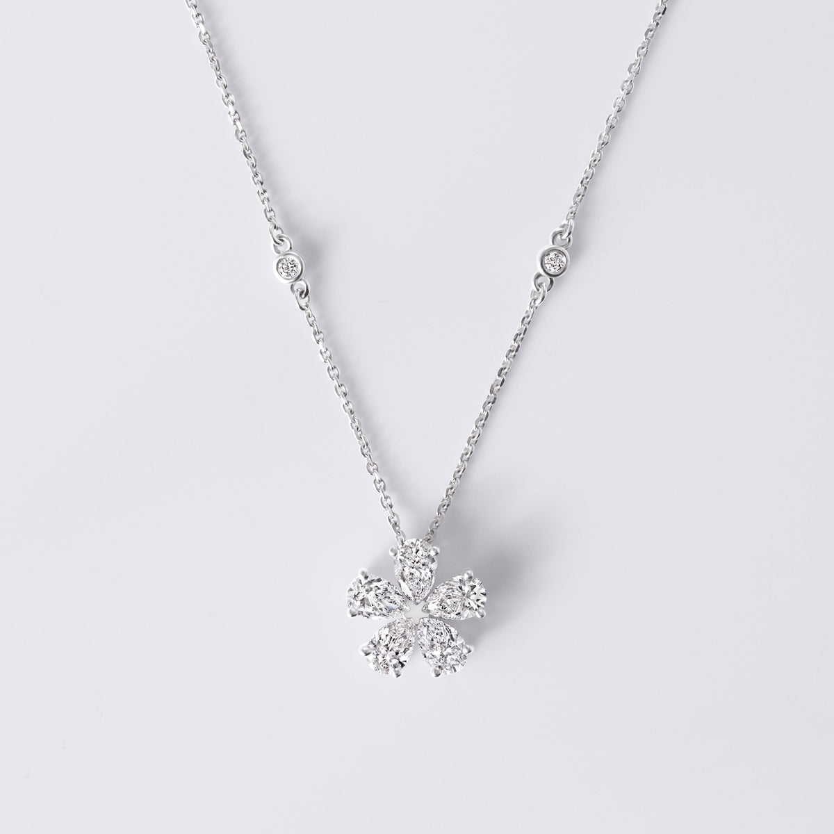 Pear Shaped Flower Necklace (2 1/10CTW), White Gold