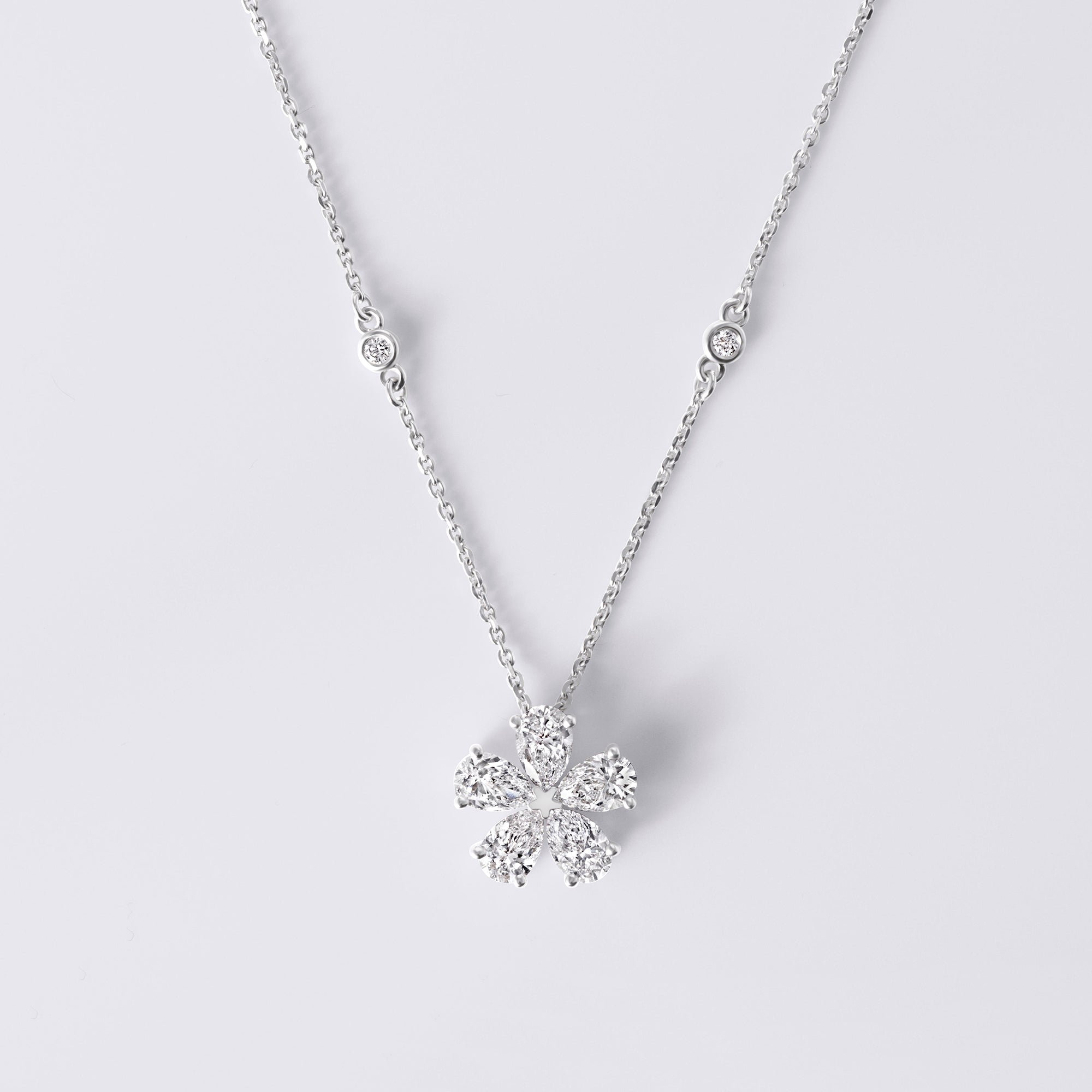 Pear Shaped Flower Necklace (2 1/10CTW), White Gold