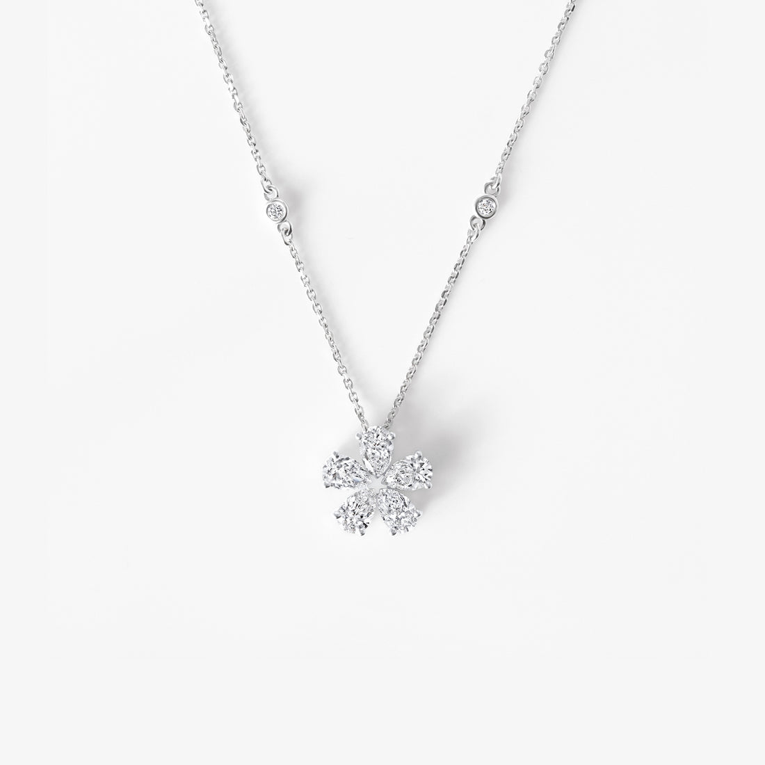 Pear Flower Diamond Pendant Necklace
