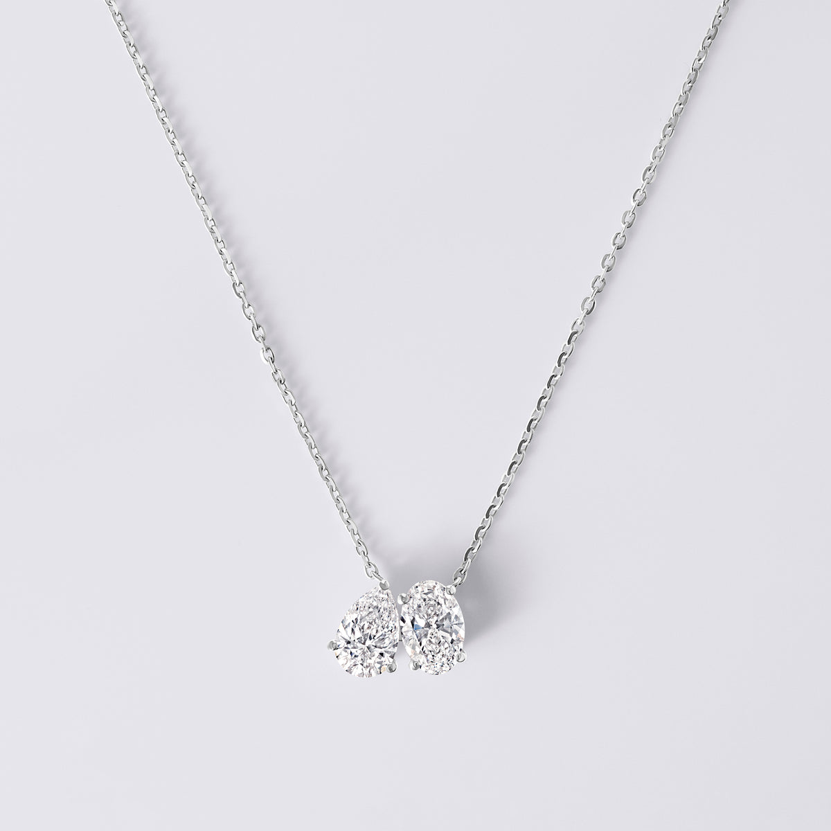 Oval and Pear Shaped Toi Et Moi Pendant (2CTW), White Gold
