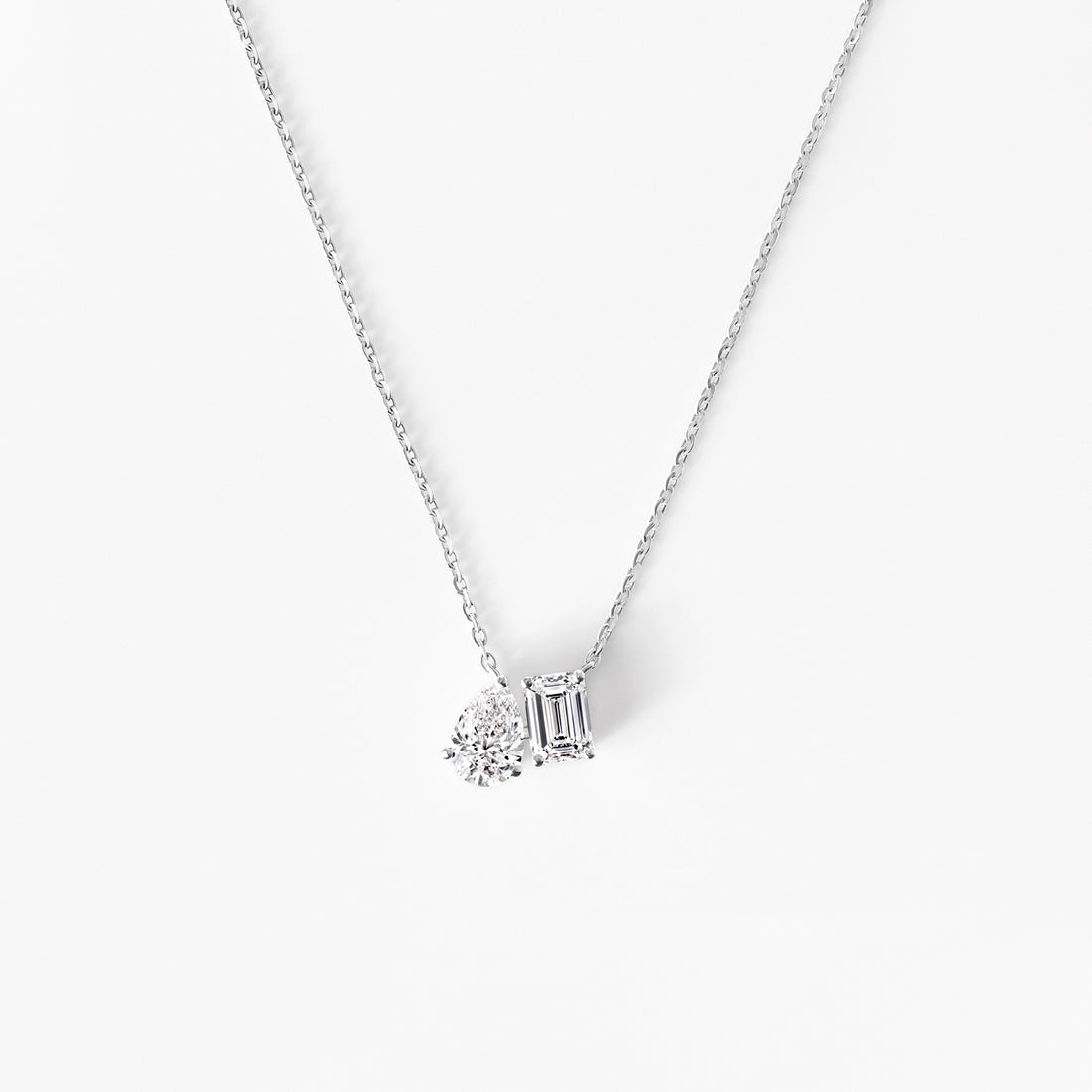Emerald and Pear Diamond Toi Et Moi Pendant Necklace