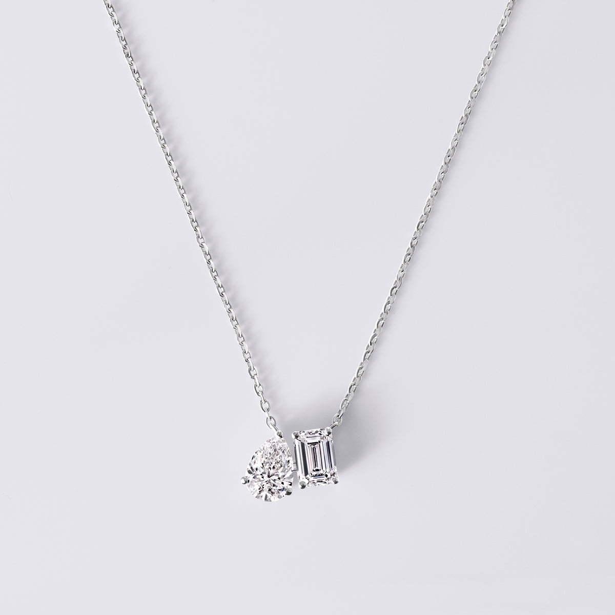 Emerald and Pear Shaped Toi Et Moi Pendant (2CTW), White Gold
