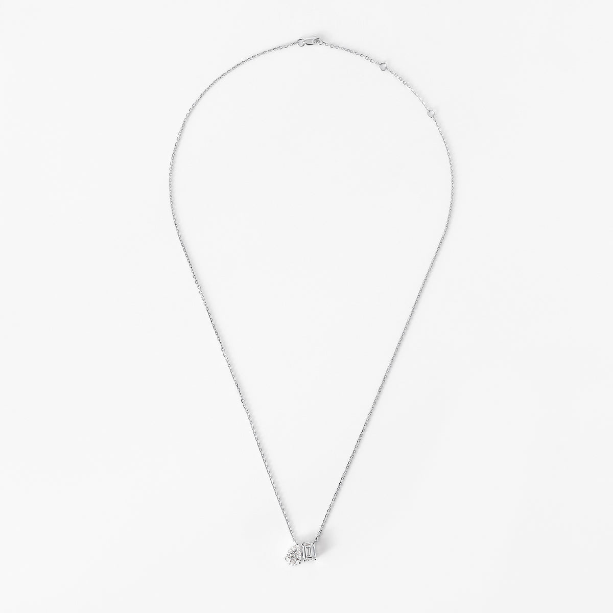 Emerald Cut and Pear Diamond Toi et Moi Pendant
