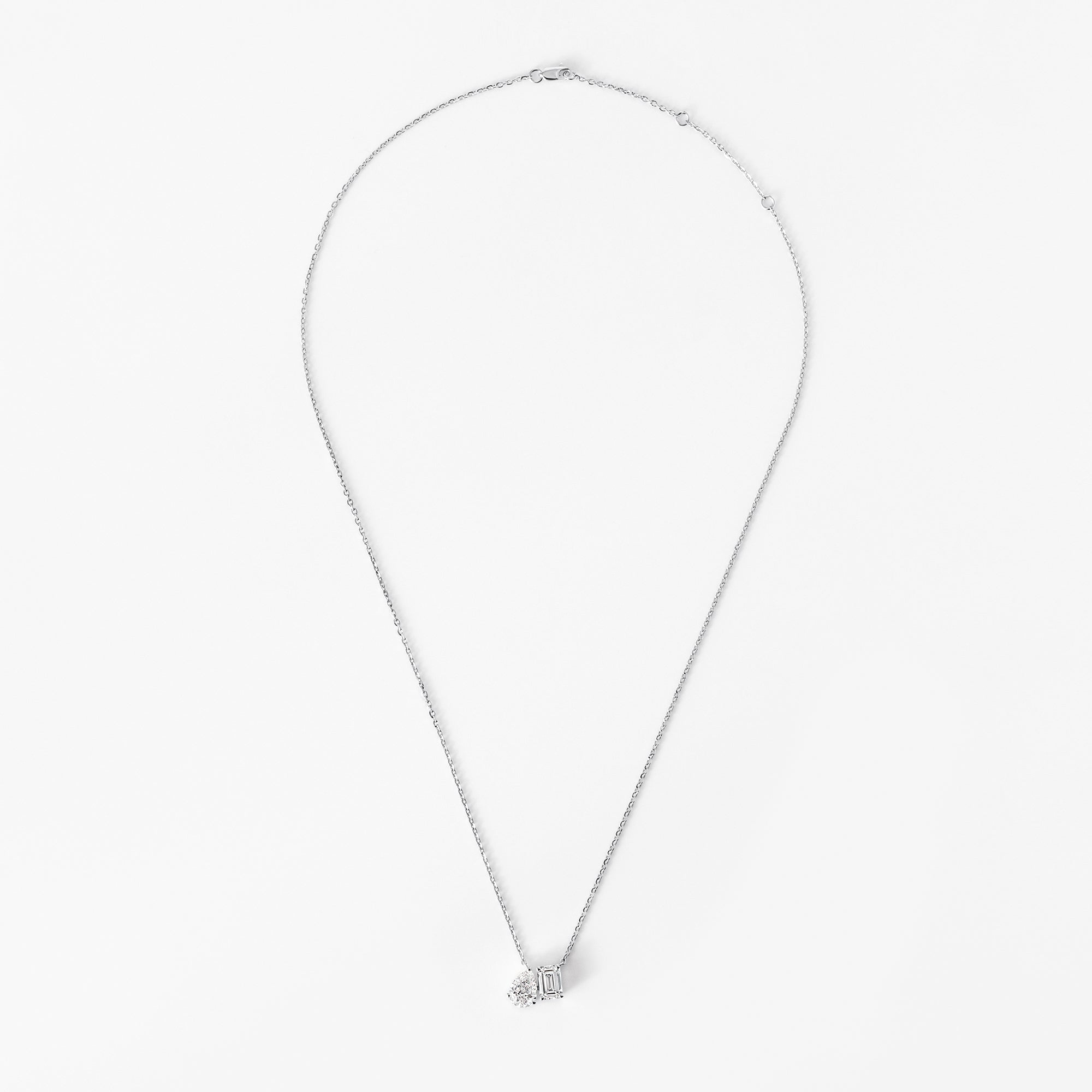 Emerald Cut and Pear Diamond Toi et Moi Pendant