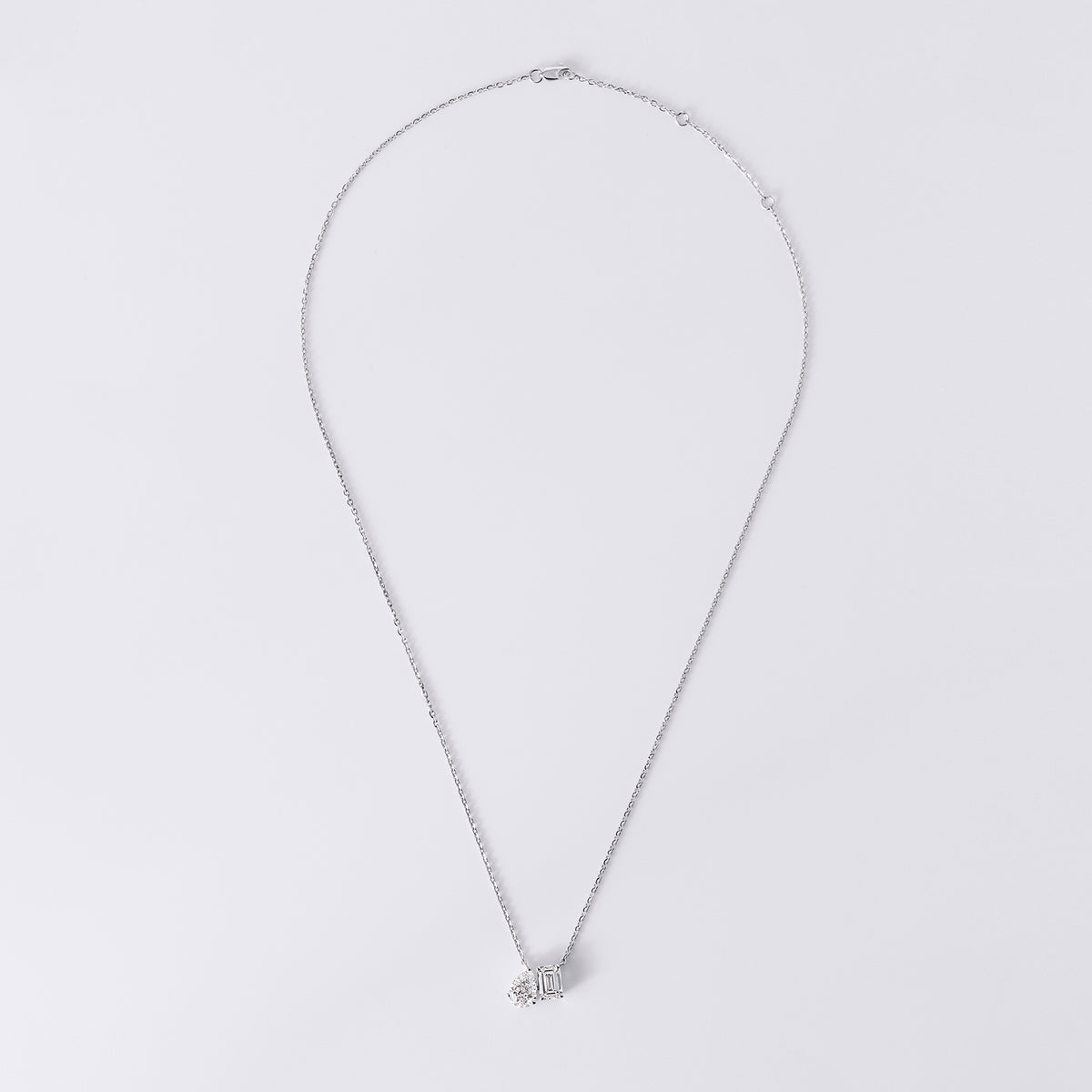 Emerald and Pear Shaped Toi Et Moi Pendant (2CTW), White Gold