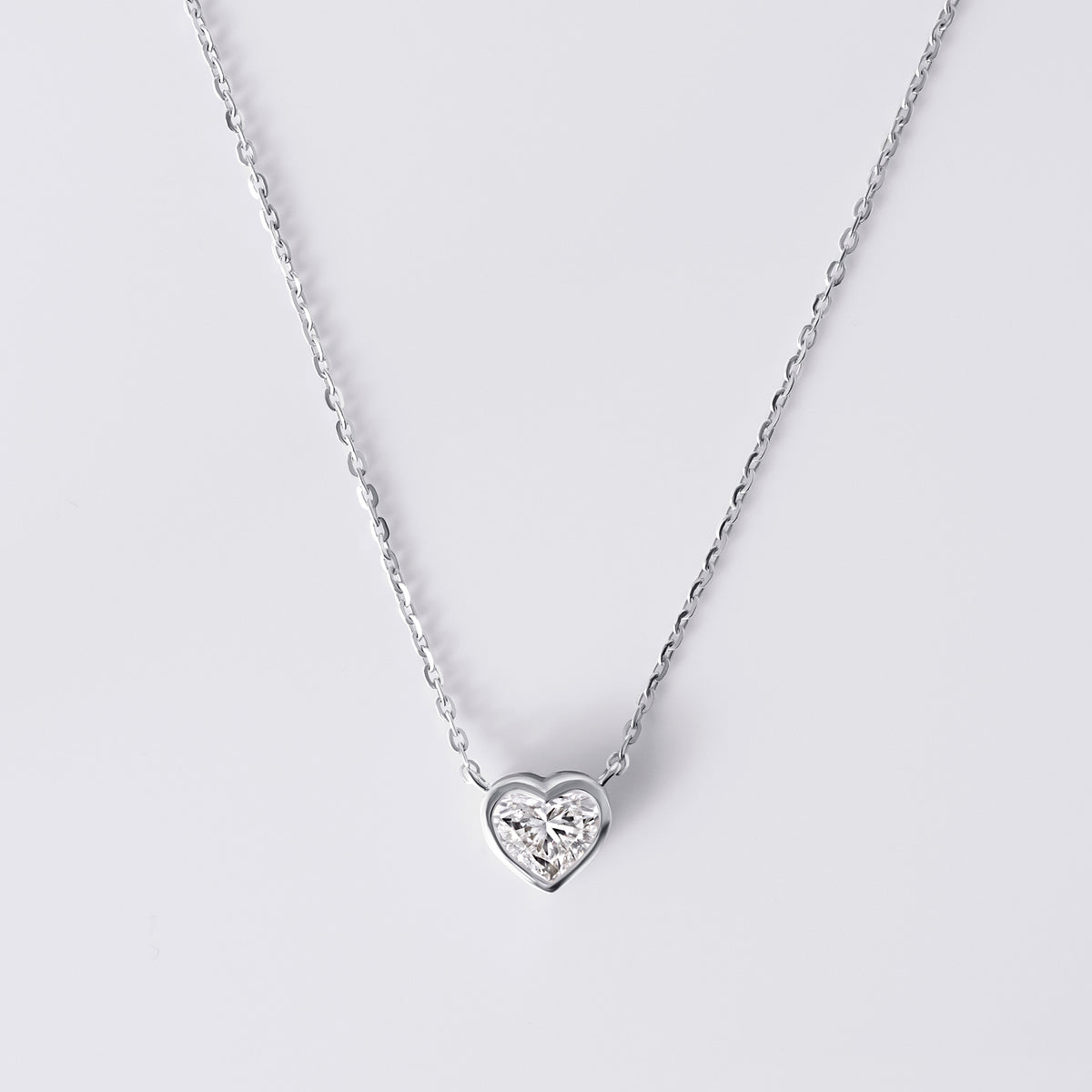 Heart Shaped Bezel Set Pendant Necklace (1CTW), White Gold