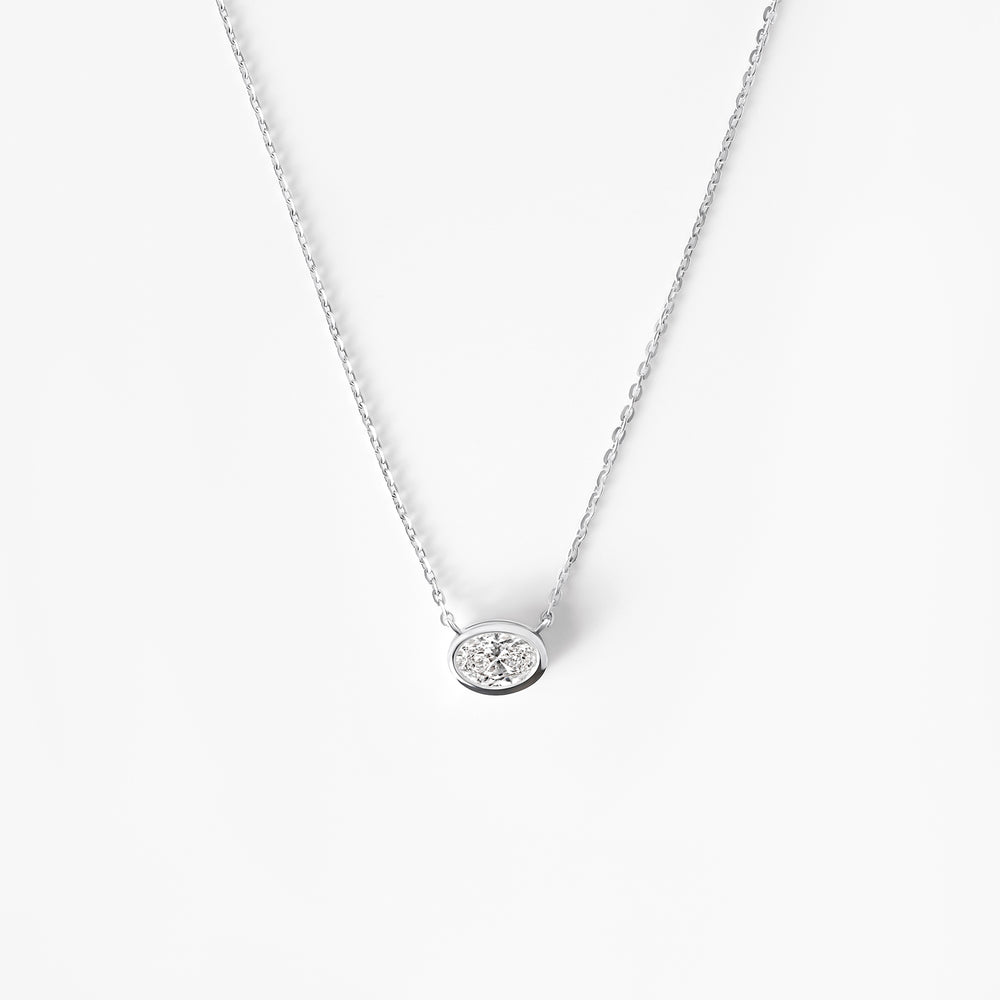 Oval Diamond East West Bezel Pendant Necklace