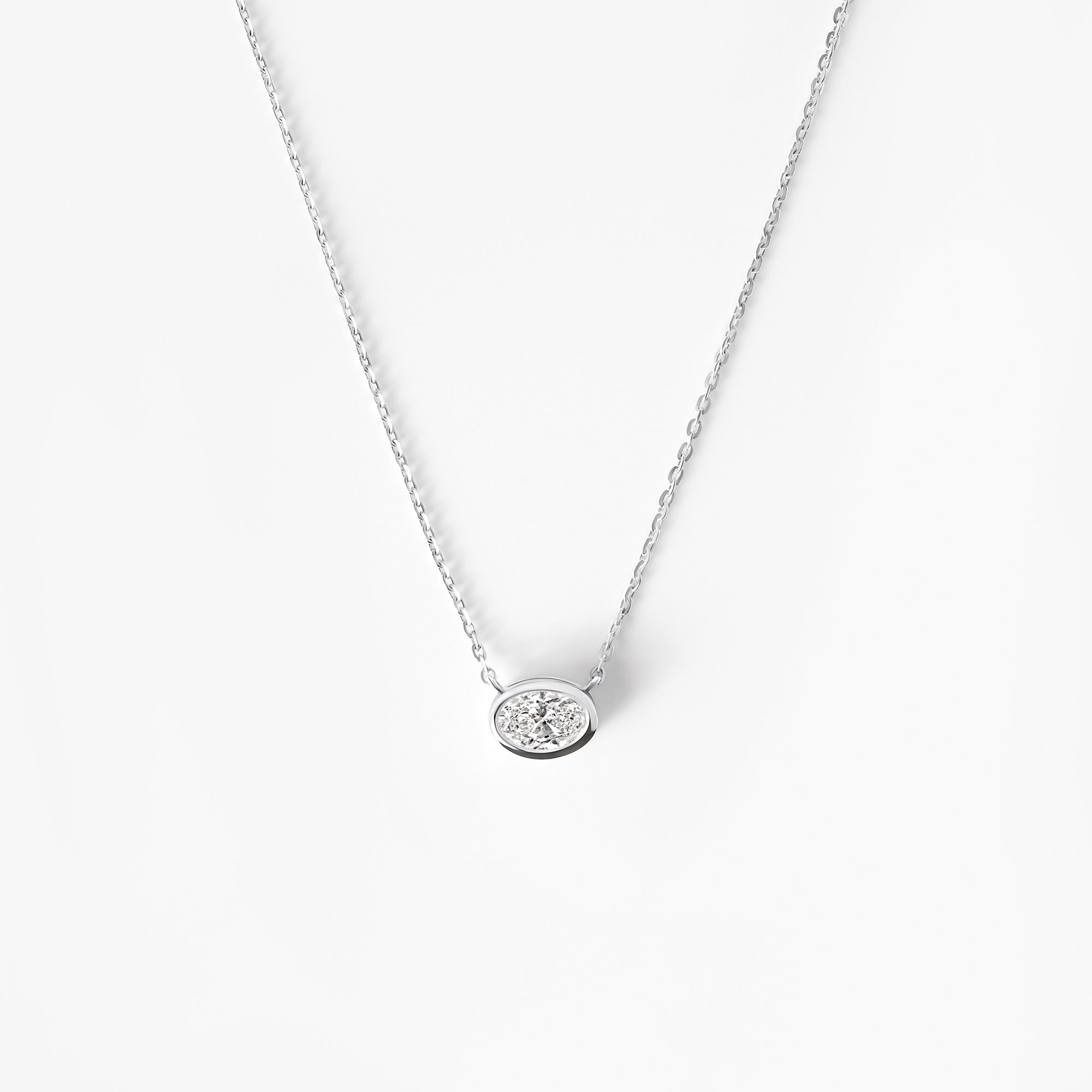 Oval Diamond Bezel Set Pendant Necklace