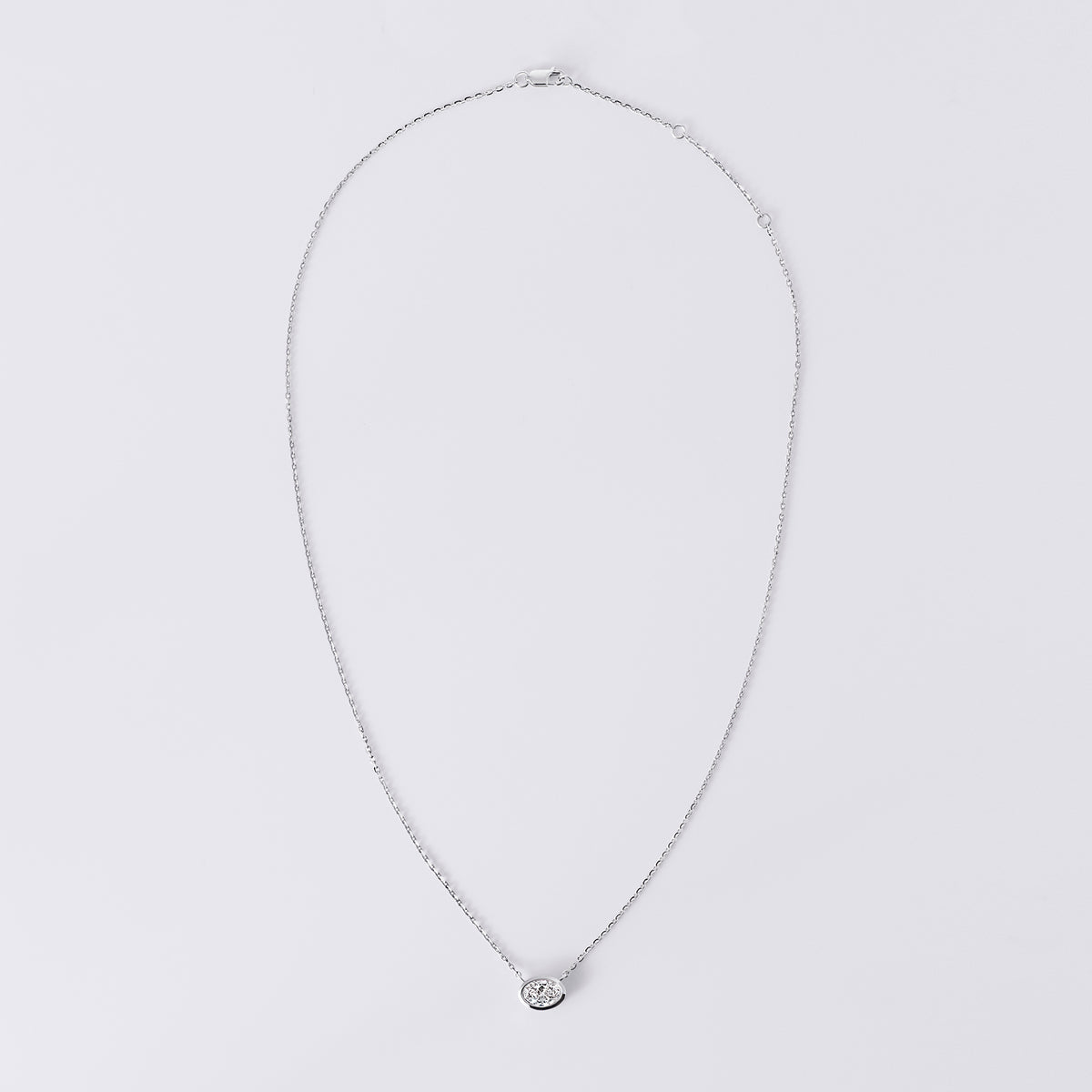 Oval Shaped Bezel Set Pendant Necklace (1CTW), White Gold