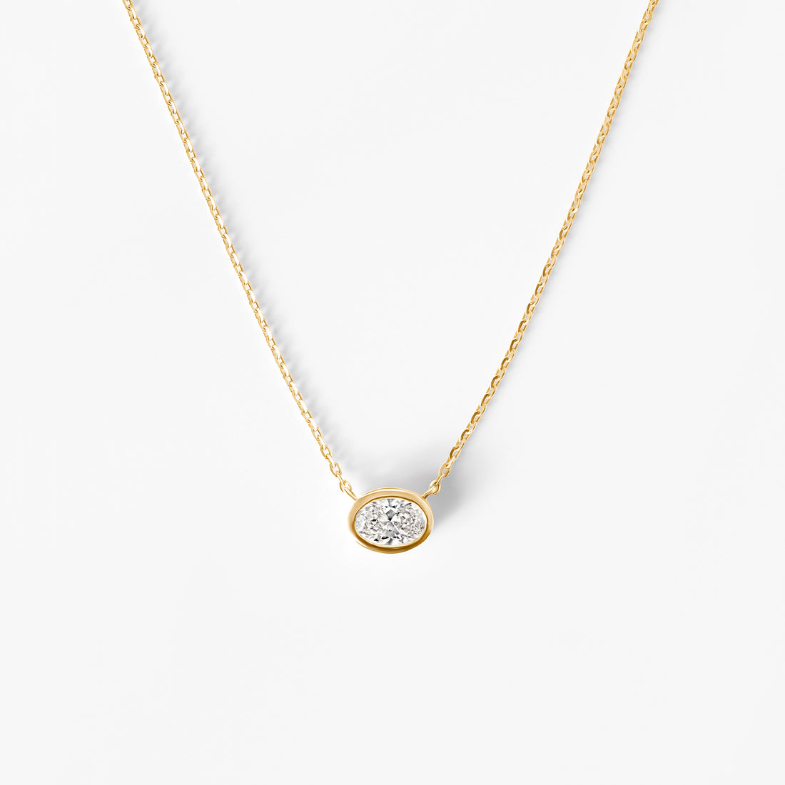 Oval Diamond East West Bezel Pendant Necklace