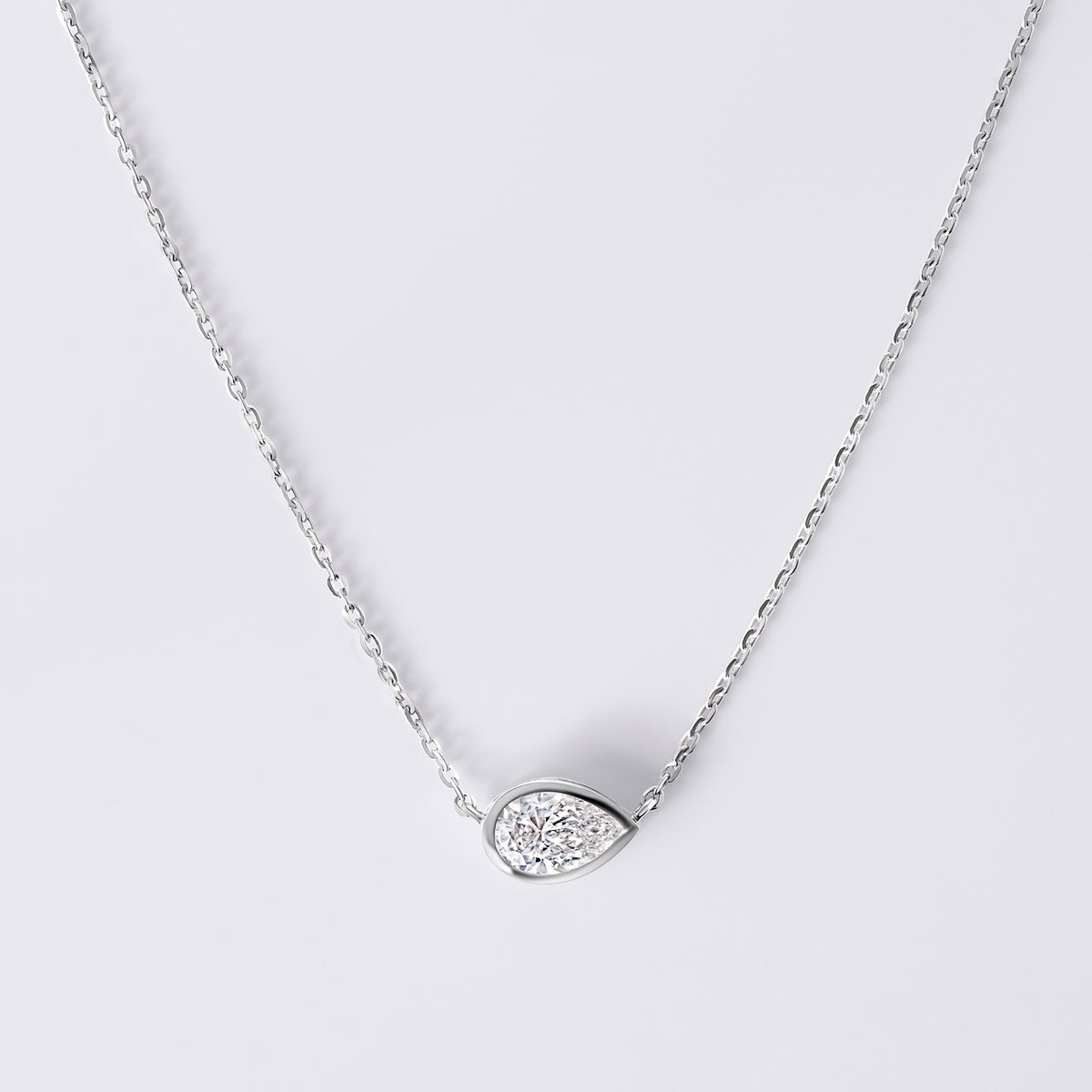 Pear Shaped Bezel Set Pendant Necklace (1CTW), White Gold