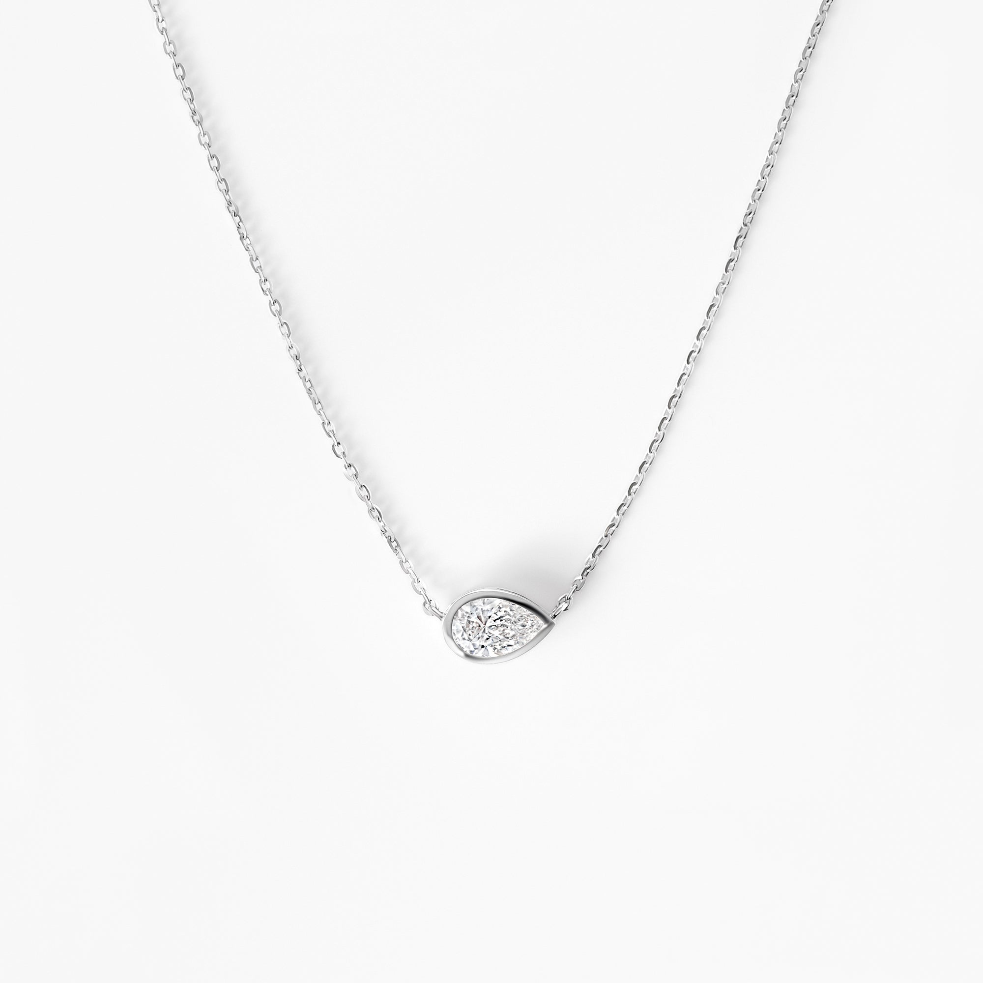 Pear Diamond Bezel Set Pendant Necklace