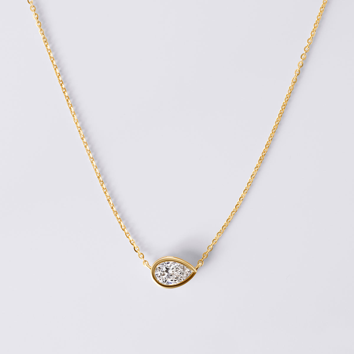 Pear Shaped Bezel Set Pendant Necklace (1CTW), Yellow Gold