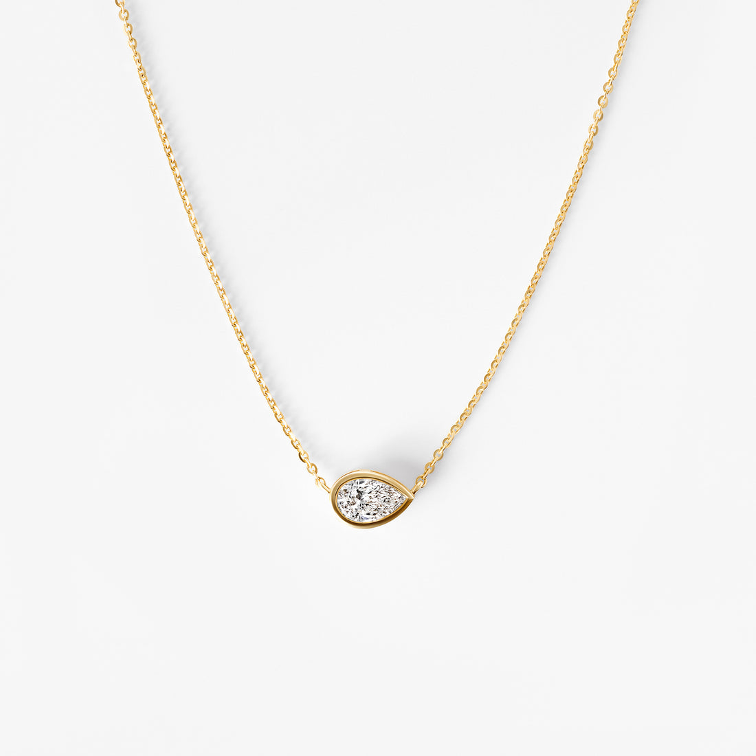 Pear Diamond East West Bezel Pendant Necklace
