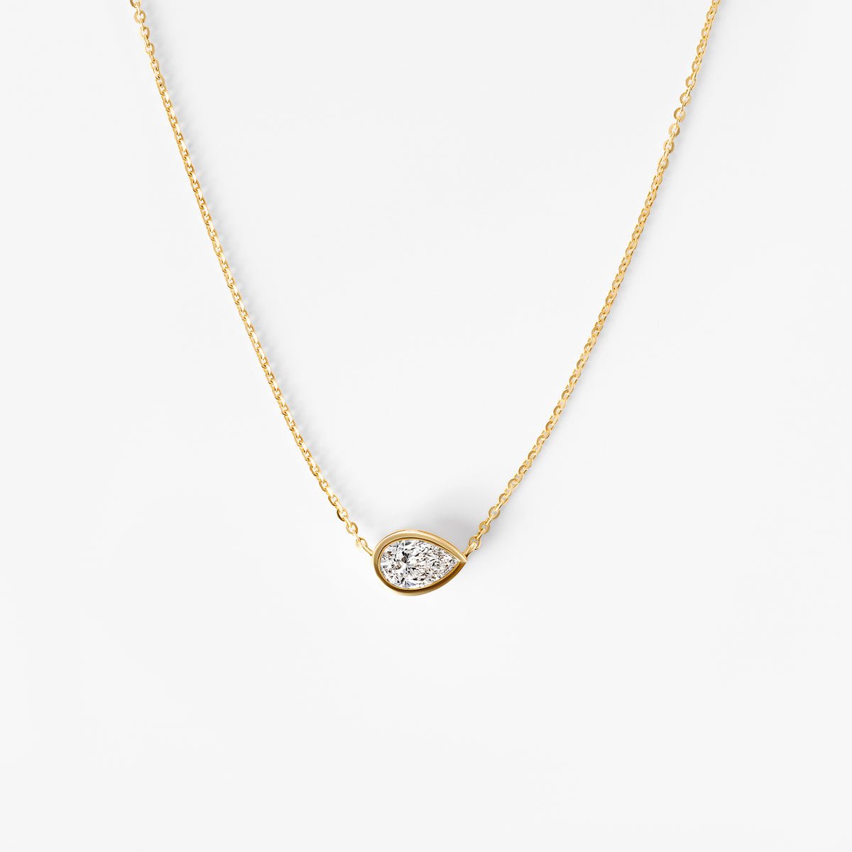 Pear Diamond Bezel Set Pendant Necklace