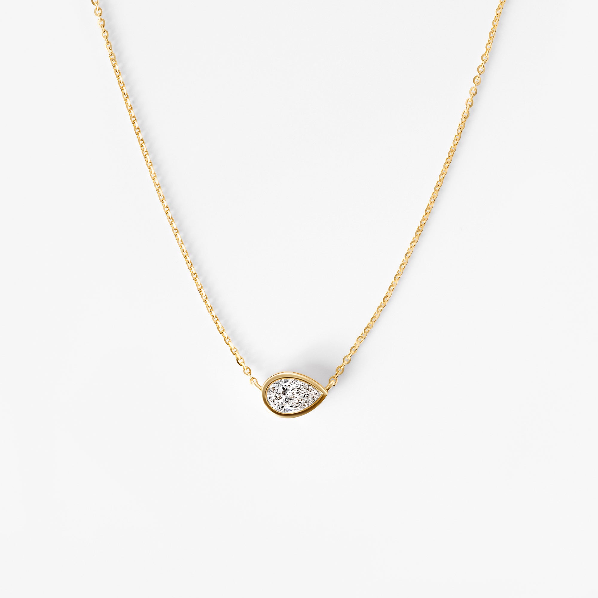 Pear Diamond Bezel Set Pendant Necklace