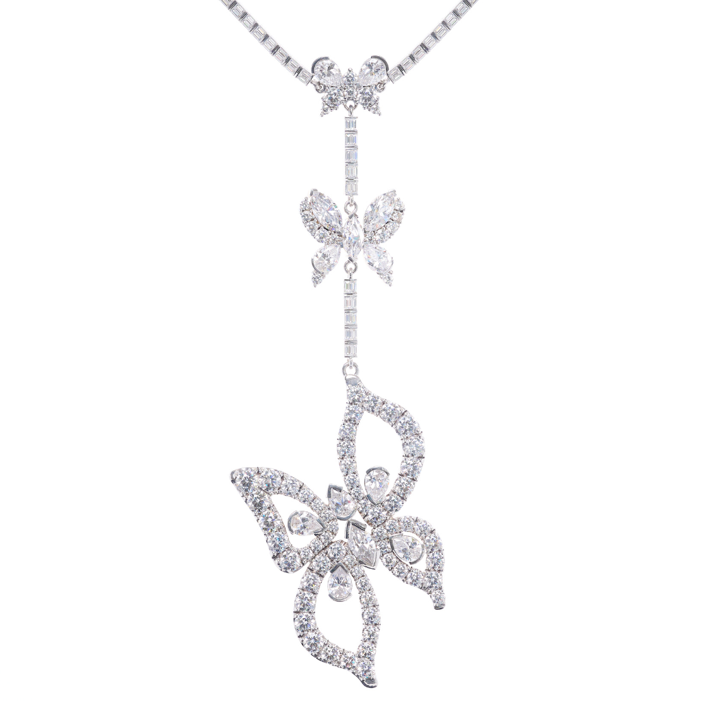 Metamorphosis Couture Diamond Lariat Necklace W/ Butterfly