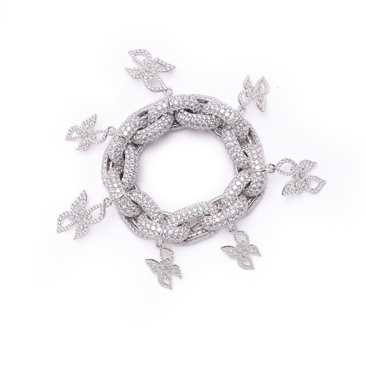 Metamorphosis Couture Diamond Pave’ Link Bracelet w/ Butterly Charms