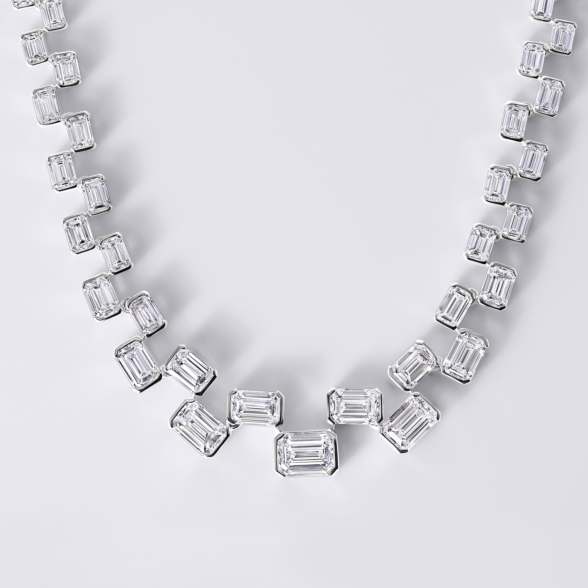 Floating Emerald Half Bezel Necklace (34.77CTW), White Gold