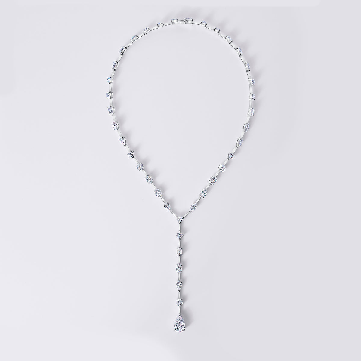 Mixed Shape Lariat Necklace, White Gold