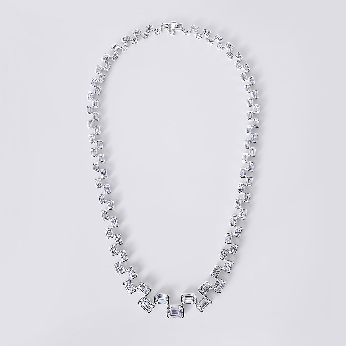 Floating Emerald Half Bezel Necklace (34.77CTW), White Gold