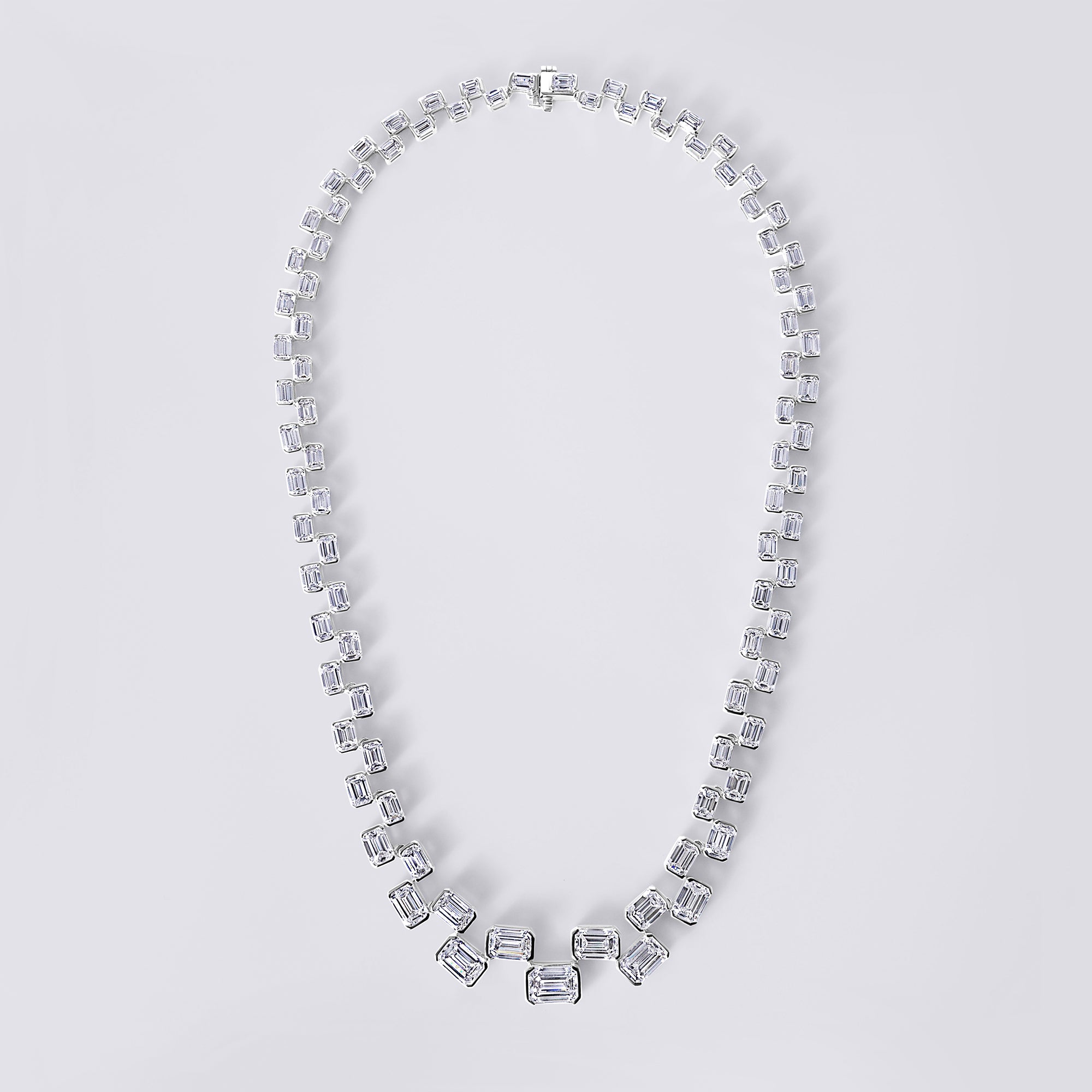 Floating Emerald Half Bezel Necklace (34.77CTW), White Gold