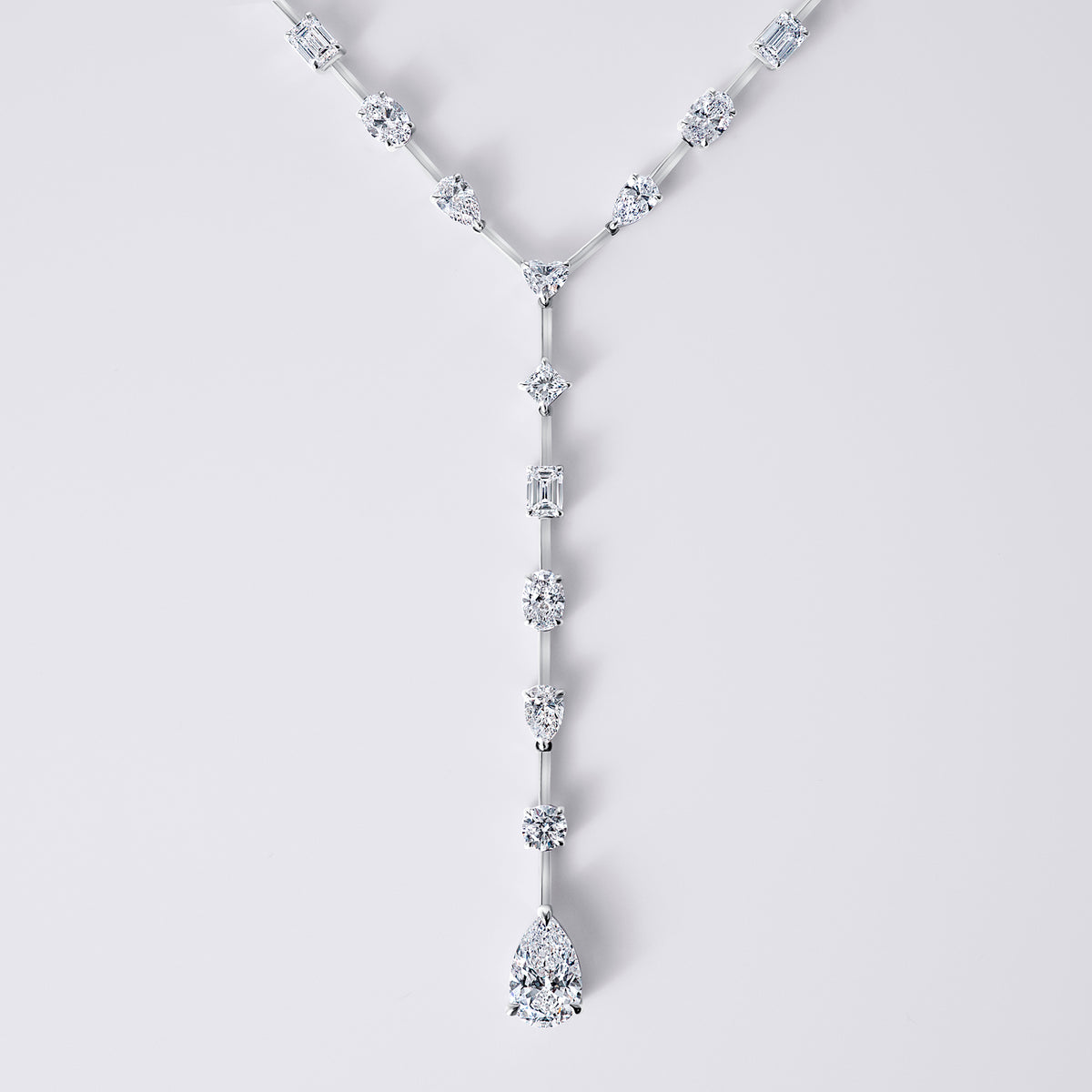 Mixed Shape Lariat Necklace, White Gold