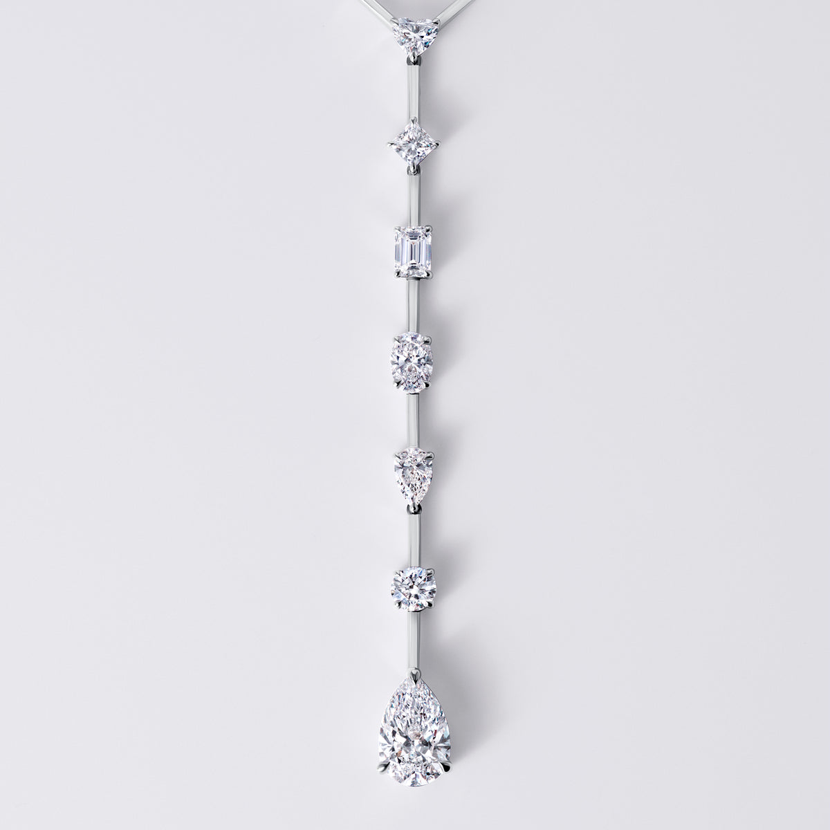 Mixed Shape Lariat Necklace, White Gold