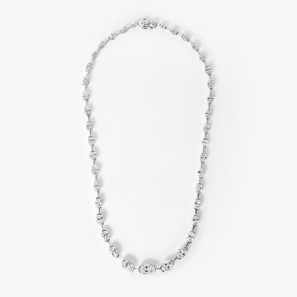 Oval Diamond Half Bezel Wire Necklace