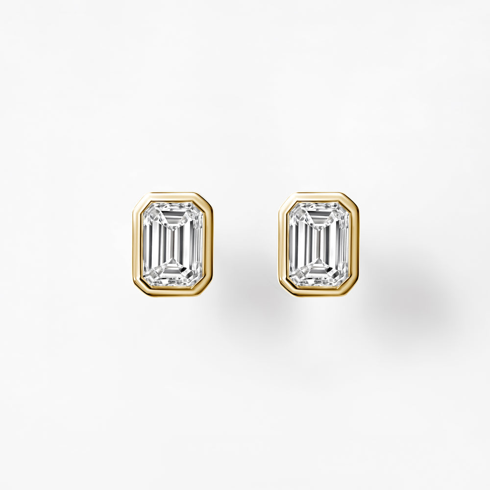 Emerald Diamond Bezel Stud Earrings