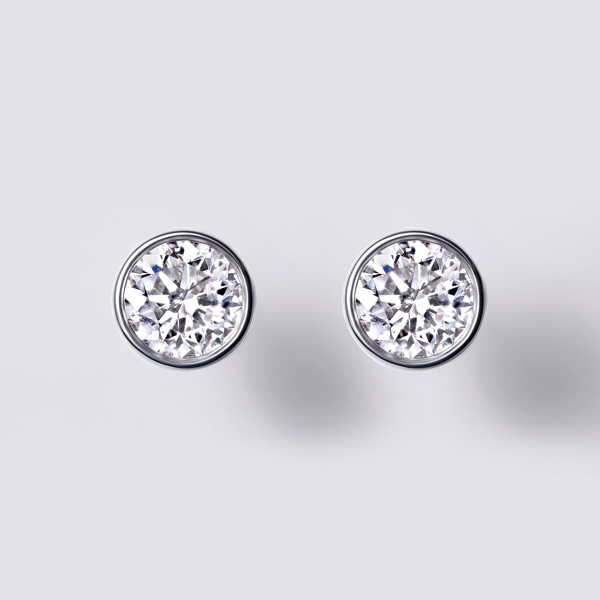 Bezel Set Round Lab Diamond Stud Earrings, White Rhodium