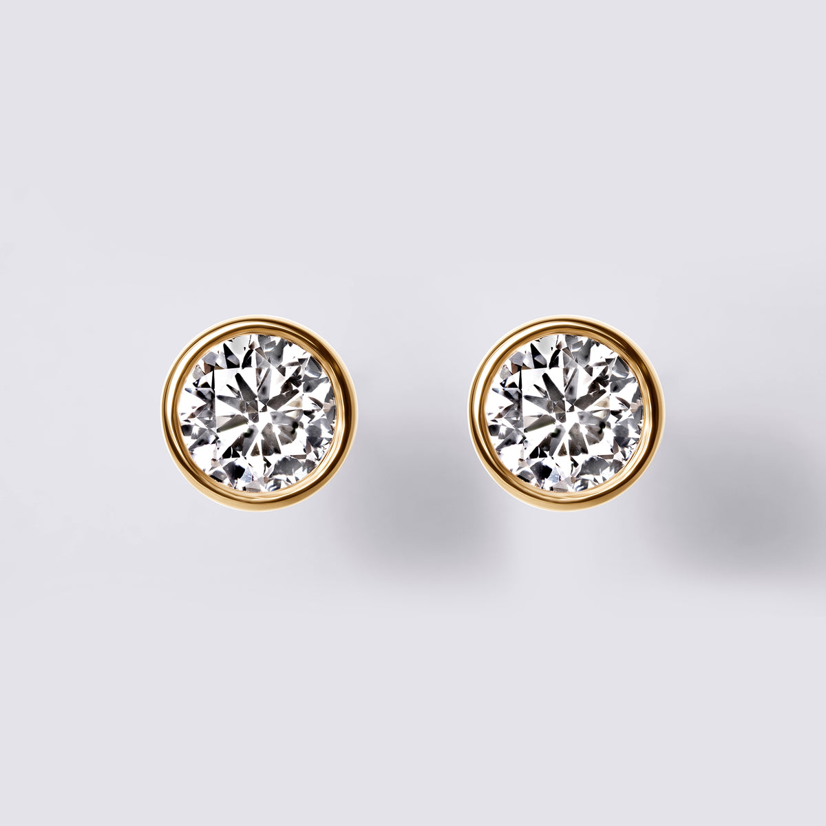 Bezel Set Round Lab Diamond Stud Earrings, Yellow Vermeil