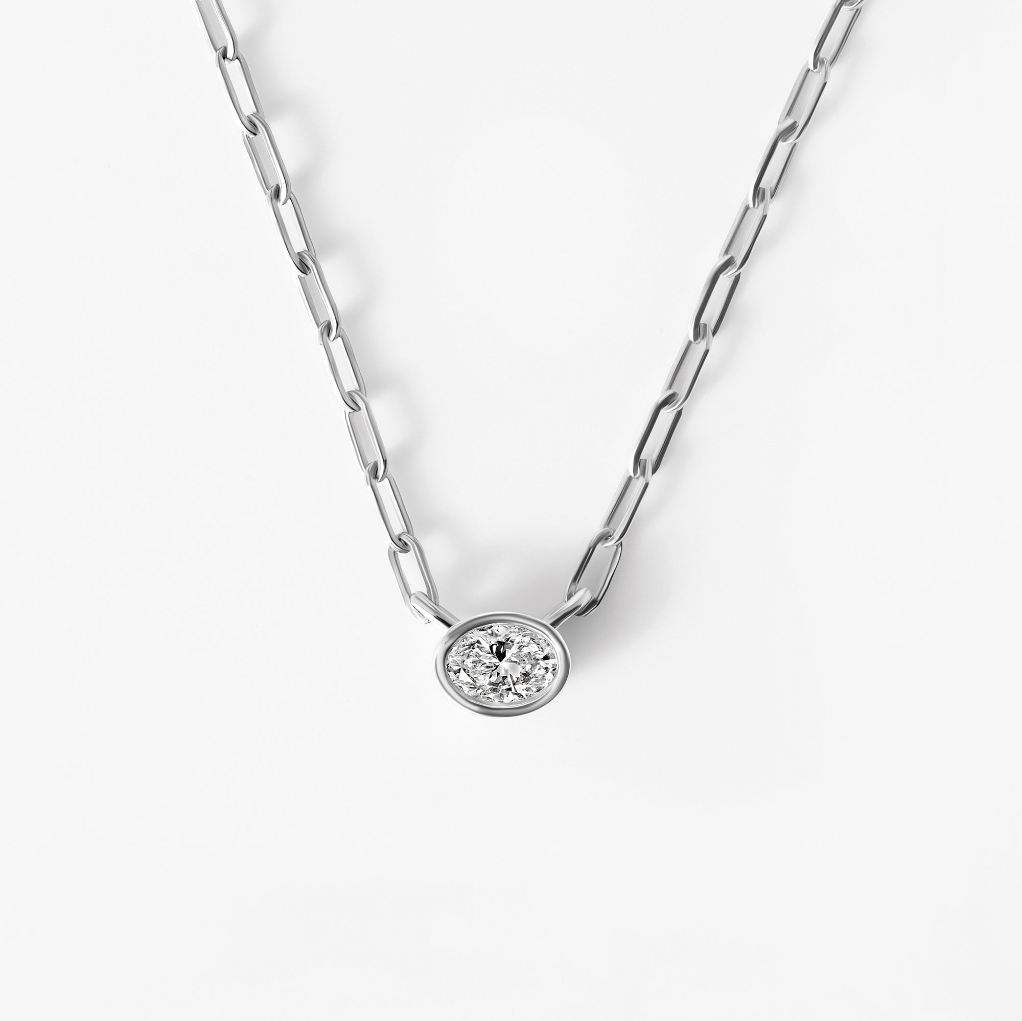 Bezel Set Oval Diamond Paperclip Necklace