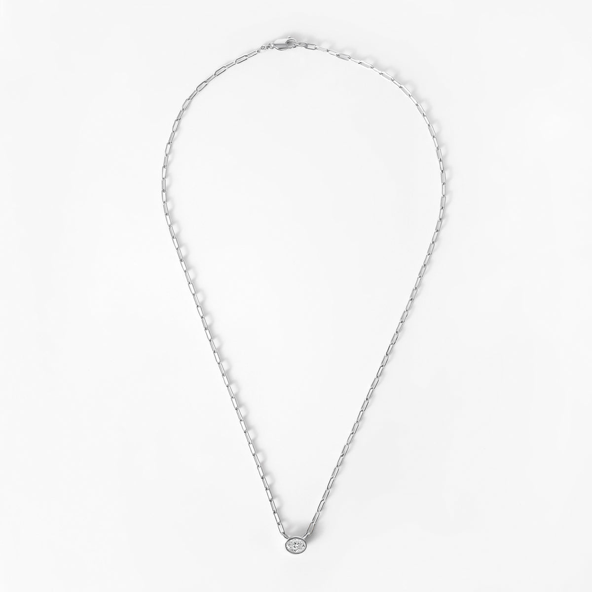 Bezel Set Oval Diamond Paperclip Necklace