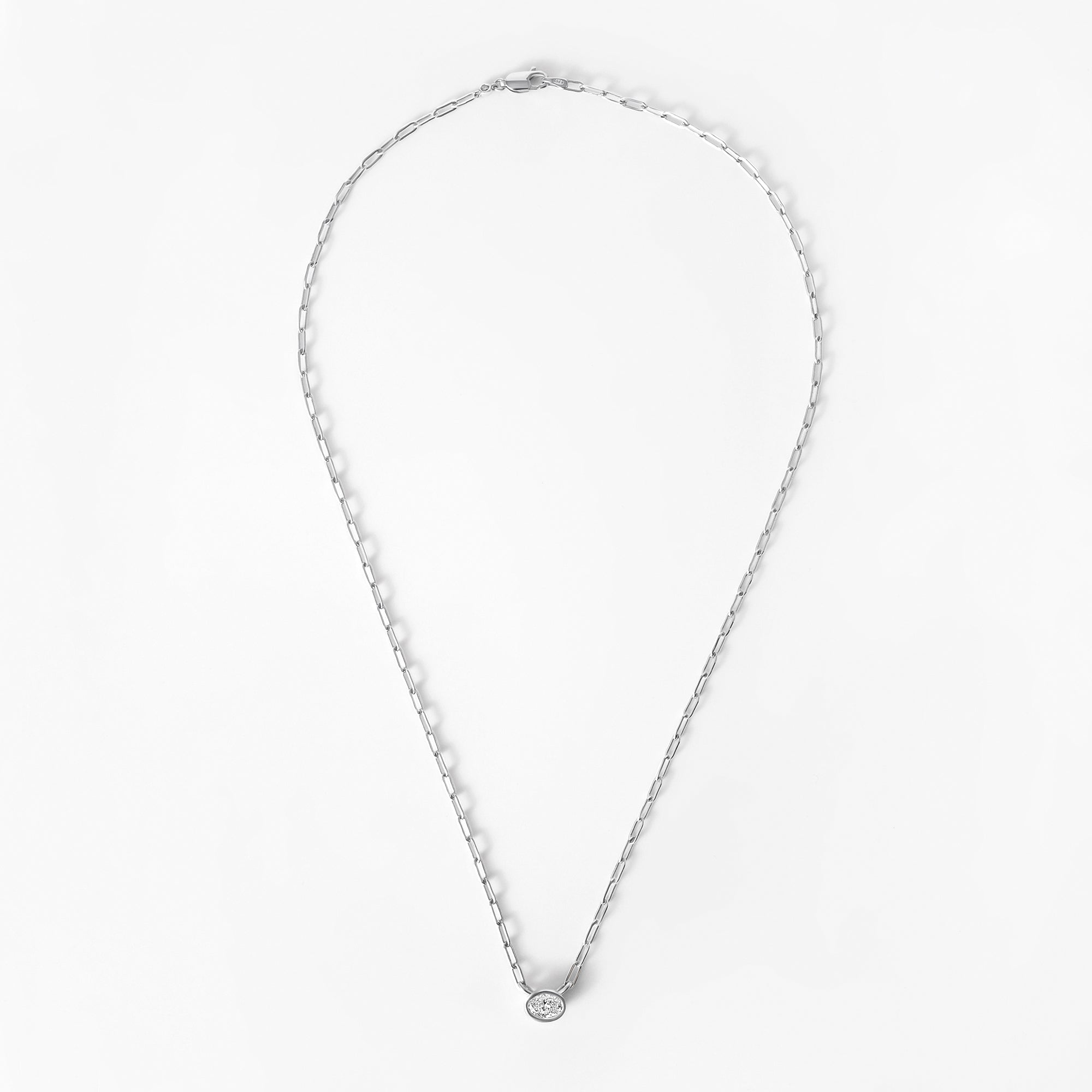 Bezel Set Oval Diamond Paperclip Necklace