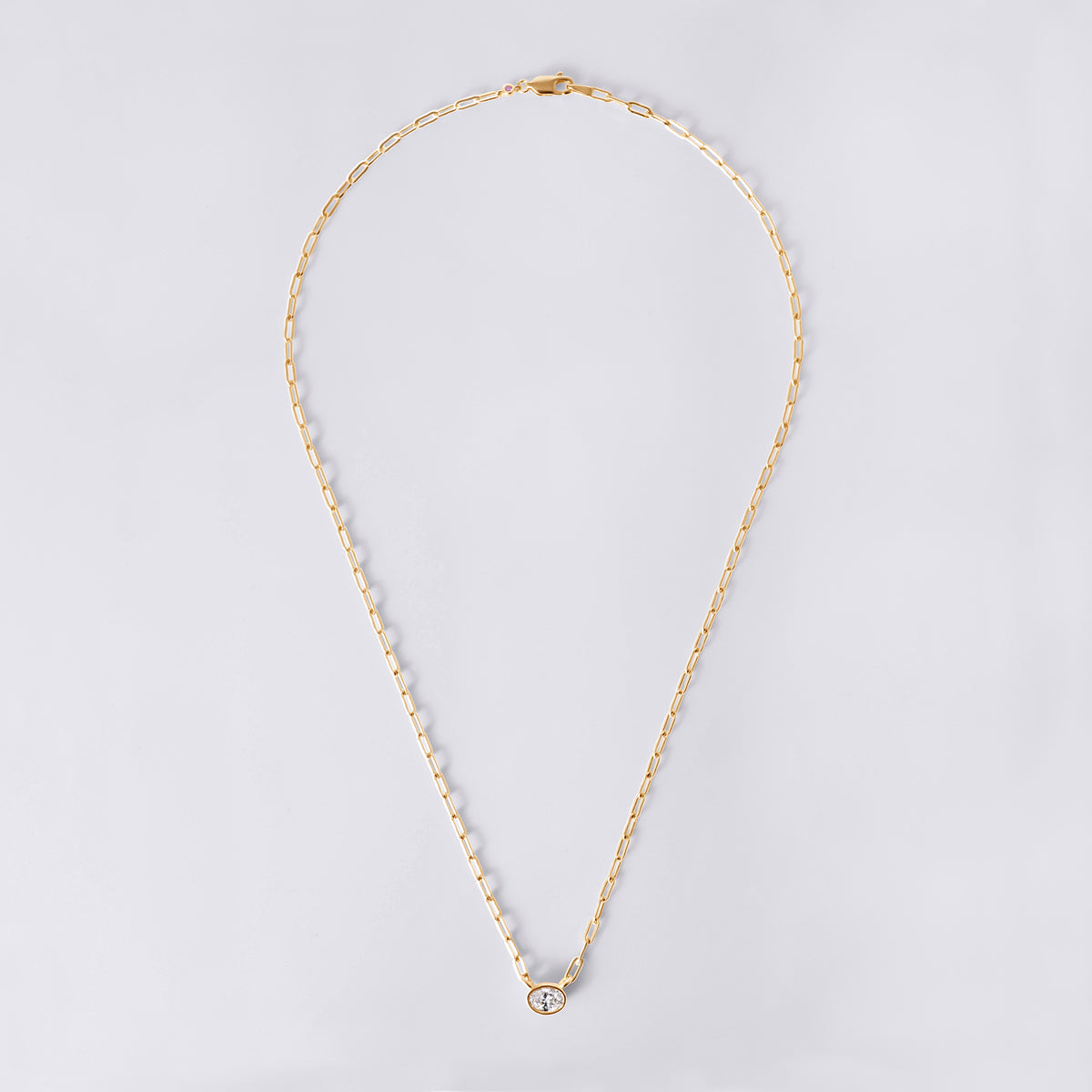 Bezel Set Oval Lab Diamond Necklace, Yellow Gold Vermeil
