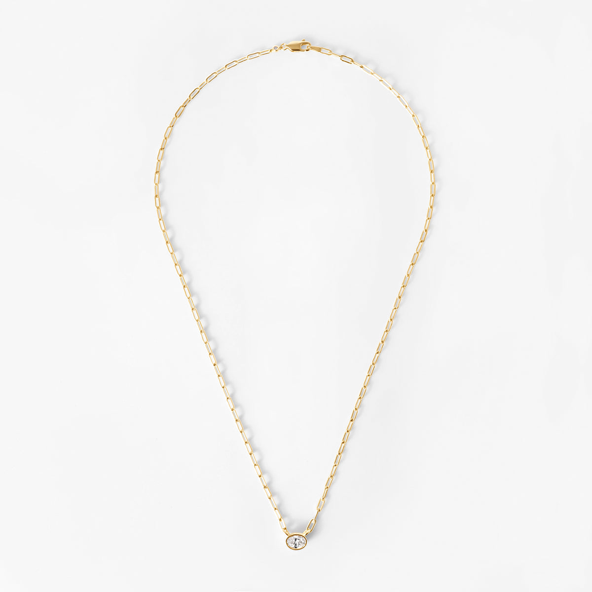 Bezel Set Oval Diamond Paperclip Necklace