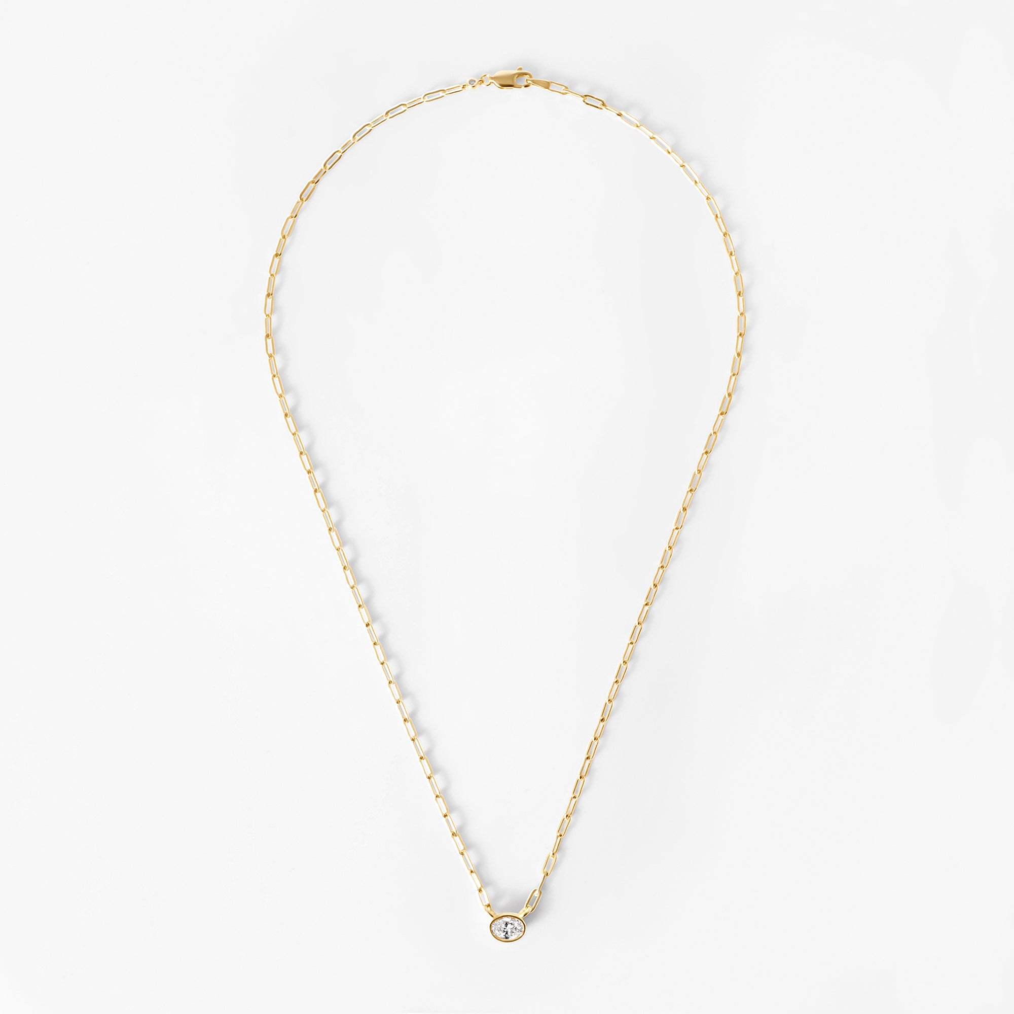 Bezel Set Oval Diamond Paperclip Necklace