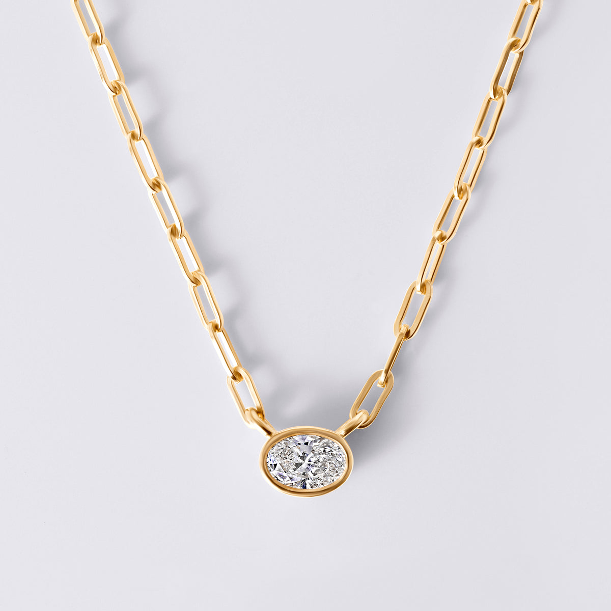 Bezel Set Oval Lab Diamond Necklace, Yellow Gold Vermeil