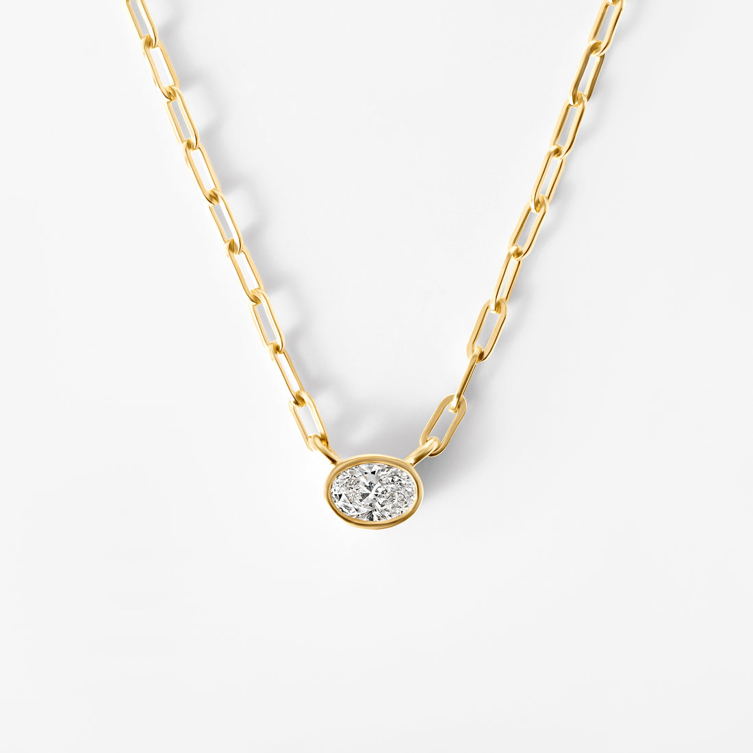Oval Diamond Bezel Paperclip Necklace