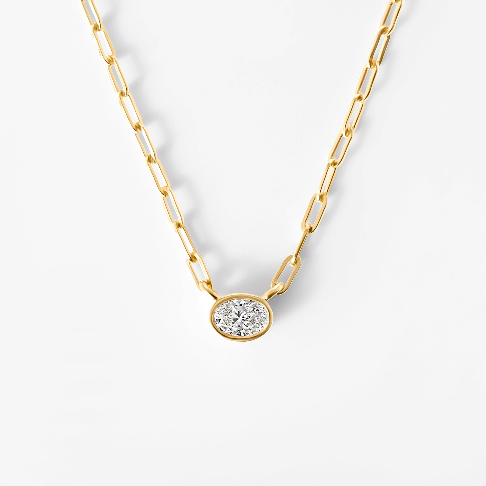 Bezel Set Oval Diamond Paperclip Necklace