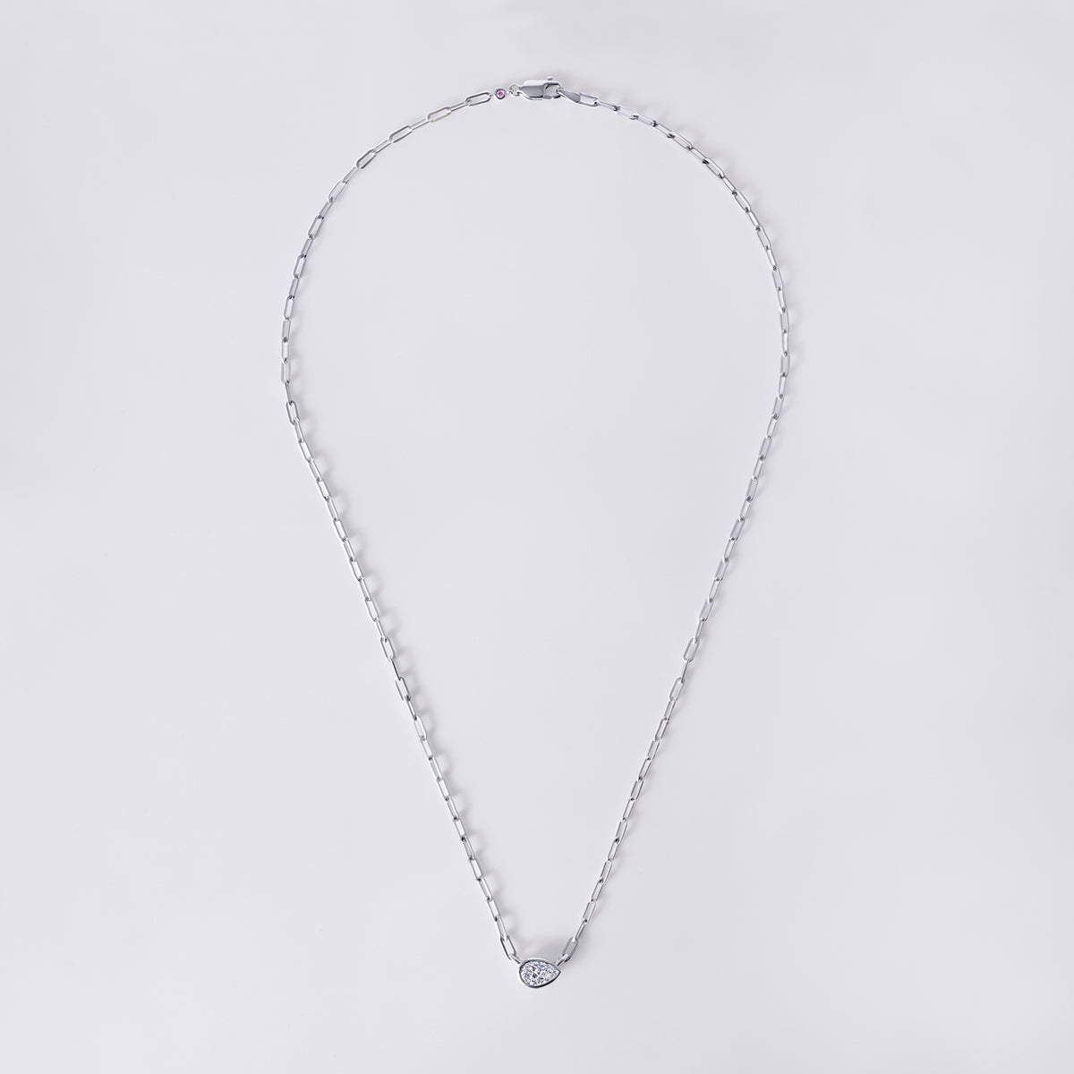 Bezel Set Pear Lab Diamond Necklace, White Rhodium